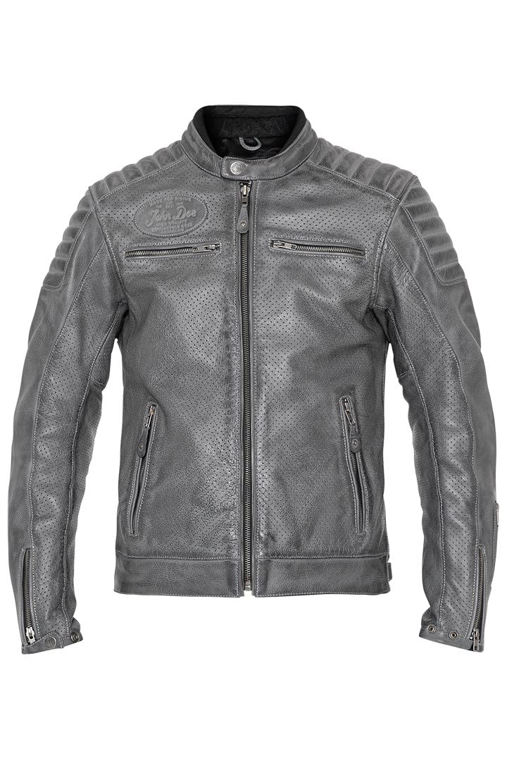 John Doe Motorradjacke Storm Leather Jacket modische Lederjacke grau, 3XL von John Doe