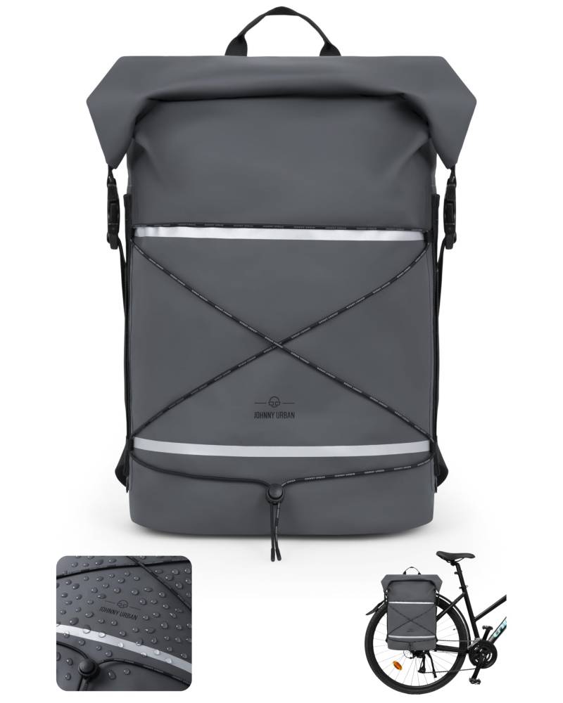 Johnny Urban Dry Bag Fahrradtaschen für Gepäckträger Grau - Myles Bike - wasserdichte Tasche für Fahrrad - 3 in 1 Drybag, Rucksack und Gepäckträgertasche - 34L von Johnny Urban