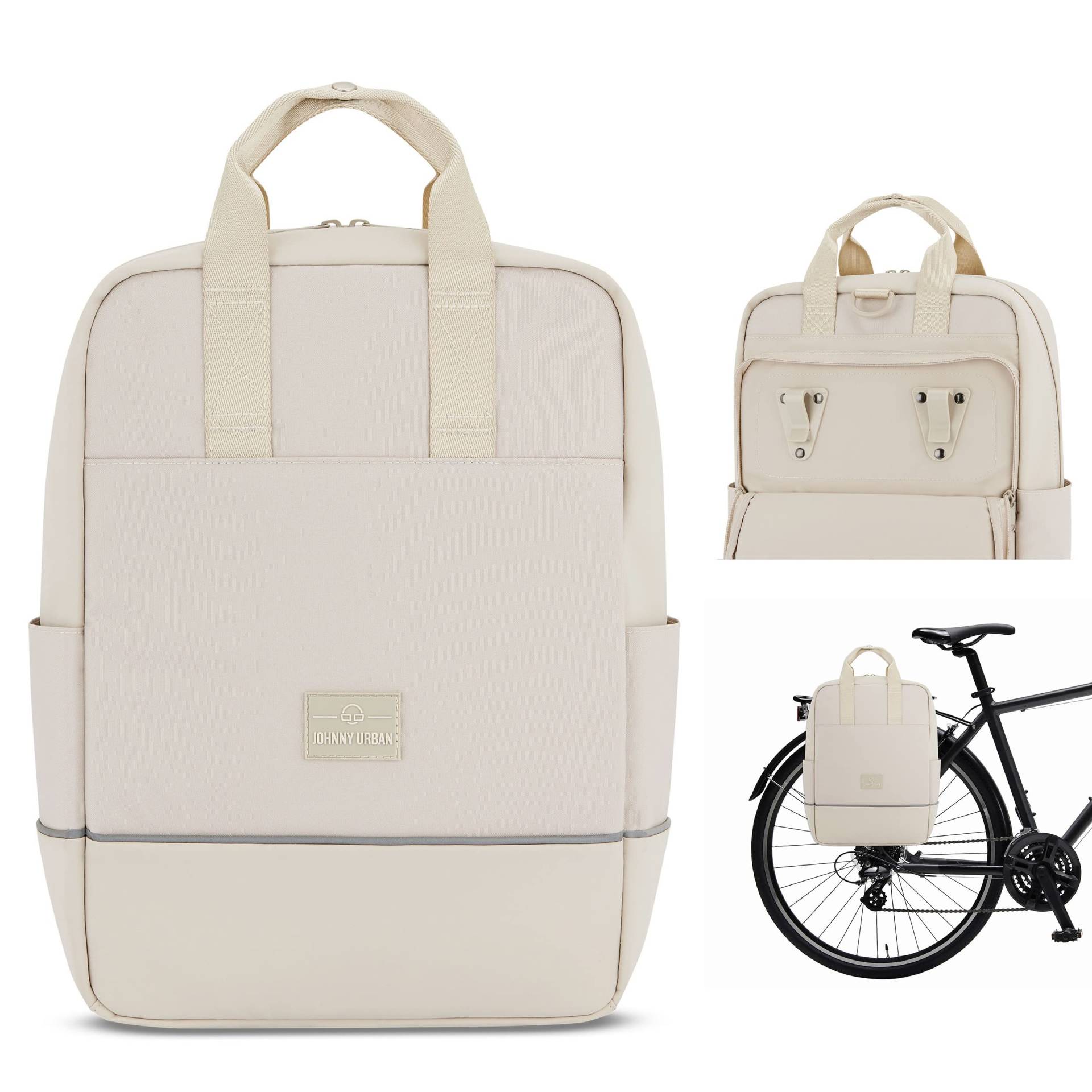 Johnny Urban Fahrradtaschen für Gepäckträger Damen & Herren Beige - Jona Medium Bike - 2 in 1 Fahrrad Tasche Rucksack & Gepäckträgertasche Hinten - Wasserabweisend von Johnny Urban