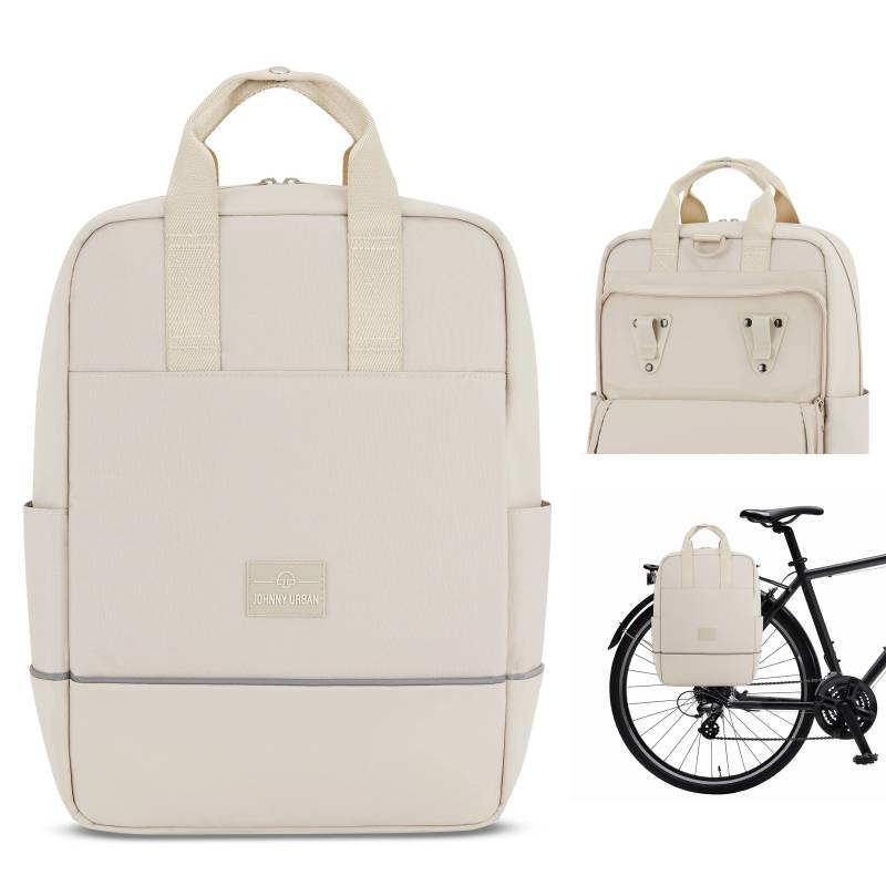 Johnny Urban Fahrradtaschen für Gepäckträger Damen & Herren Beige - Jona Medium Bike - 2 in 1 Fahrrad Tasche Rucksack & Gepäckträgertasche Hinten - Wasserabweisend von Johnny Urban