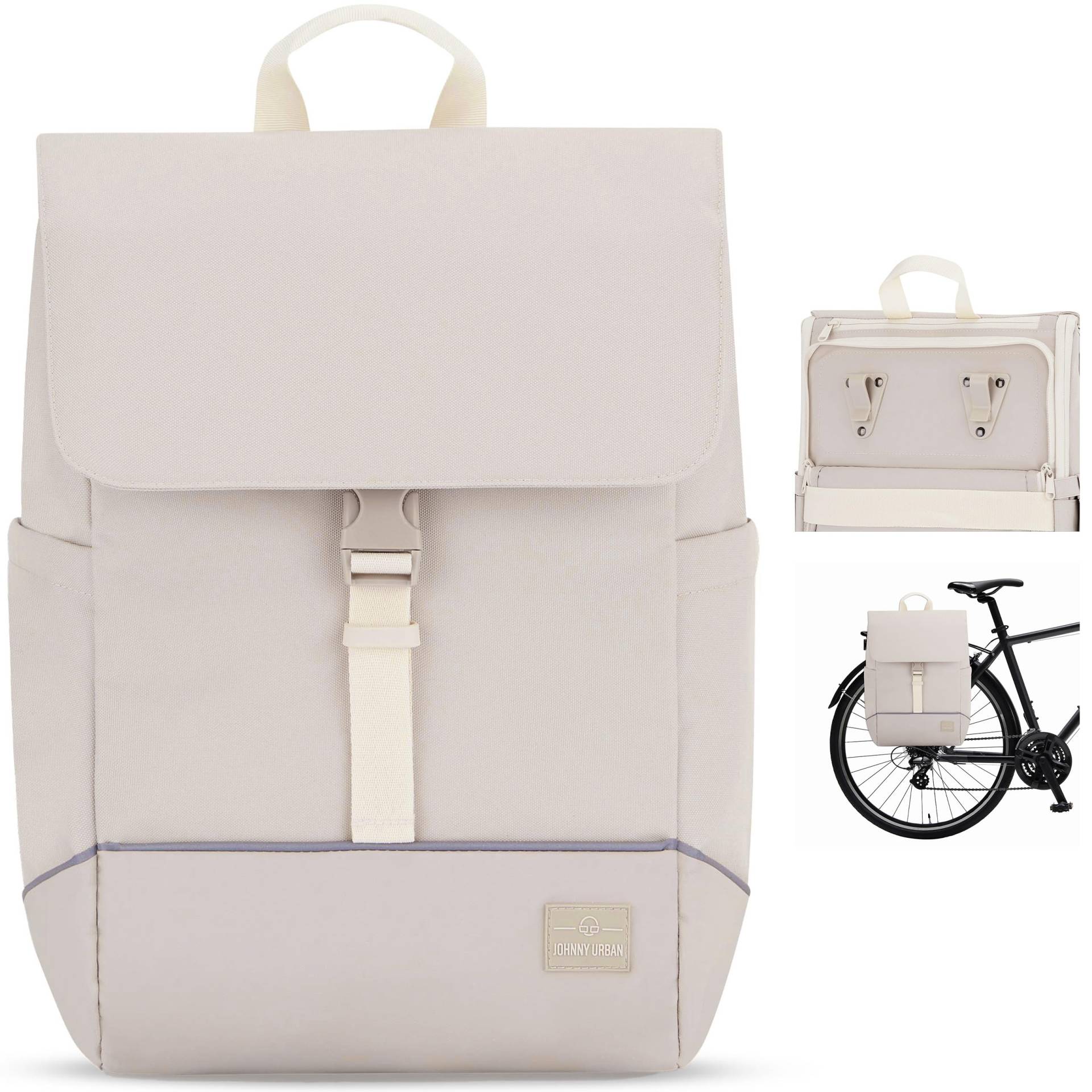 Johnny Urban Fahrradtaschen für Gepäckträger Damen & Herren Beige - Mika Bike - 2 in 1 Fahrrad Tasche Rucksack & Gepäckträgertasche Hinten - Wasserabweisend von Johnny Urban