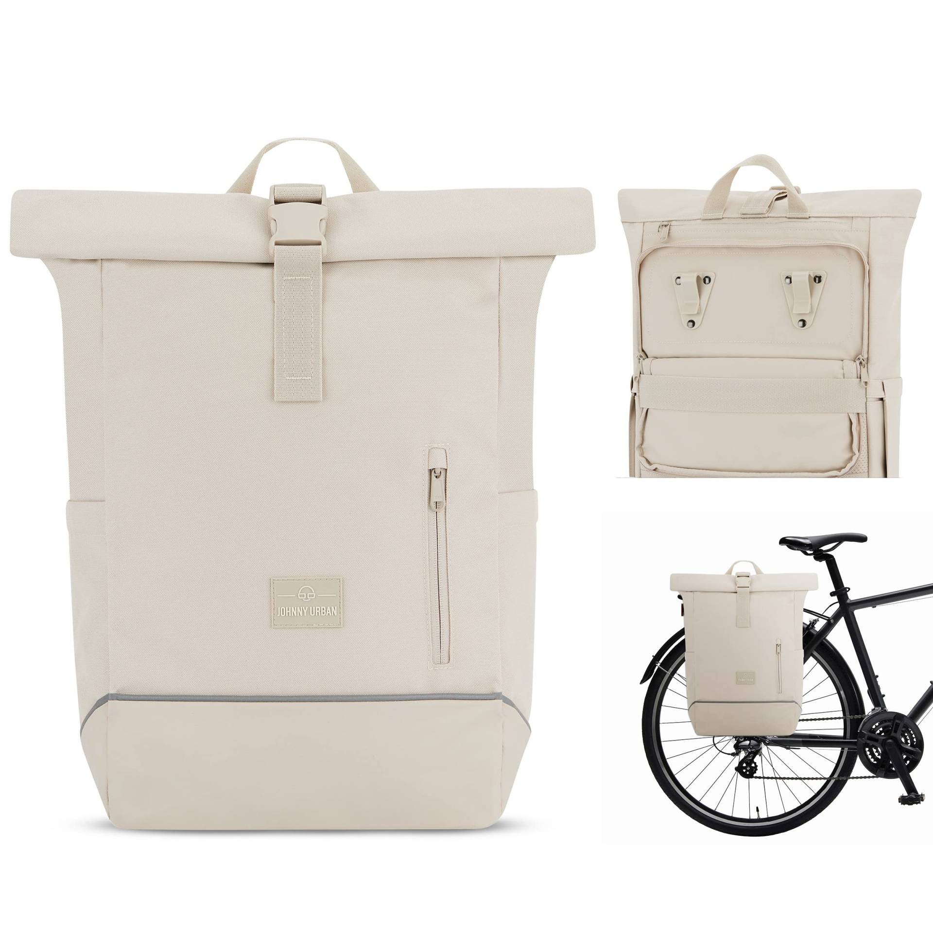 Johnny Urban Fahrradtaschen für Gepäckträger Damen & Herren Beige - Robin Medium Bike - 2 in 1 Fahrrad Tasche Rucksack & Gepäckträgertasche Hinten - Wasserabweisend von Johnny Urban