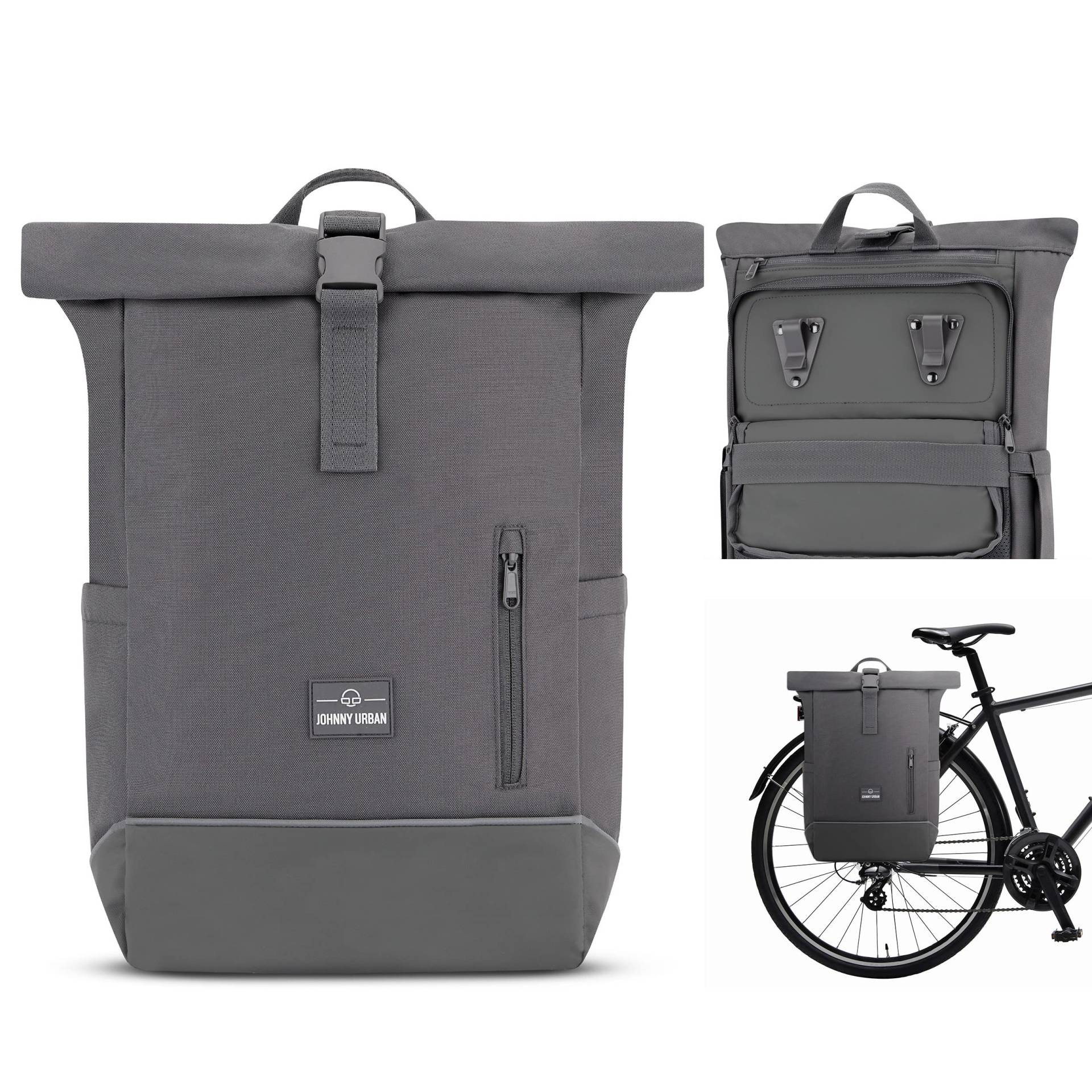 Johnny Urban Fahrradtaschen für Gepäckträger Damen & Herren Grau - Robin Medium Bike - 2 in 1 Fahrrad Tasche Rucksack & Gepäckträgertasche Hinten - Wasserabweisend von Johnny Urban