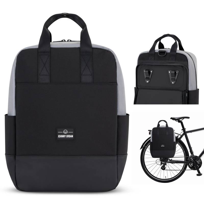 Johnny Urban Fahrradtaschen für Gepäckträger Damen & Herren Schwarz Reflektierend - Jona Medium Bike - 2 in 1 Fahrrad Tasche Rucksack & Gepäckträgertasche Hinten - Wasserabweisend von Johnny Urban