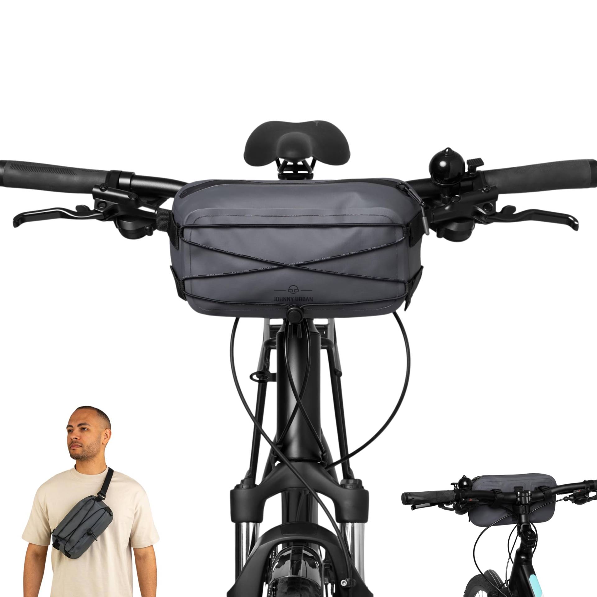 Johnny Urban Lenkertasche Fahrrad Wasserdicht Grau - Arlo - 2 in 1 Fahrradtasche & Bauchtasche - Bikepacking Tasche für Lenker Vorne - Wasserfest von Johnny Urban