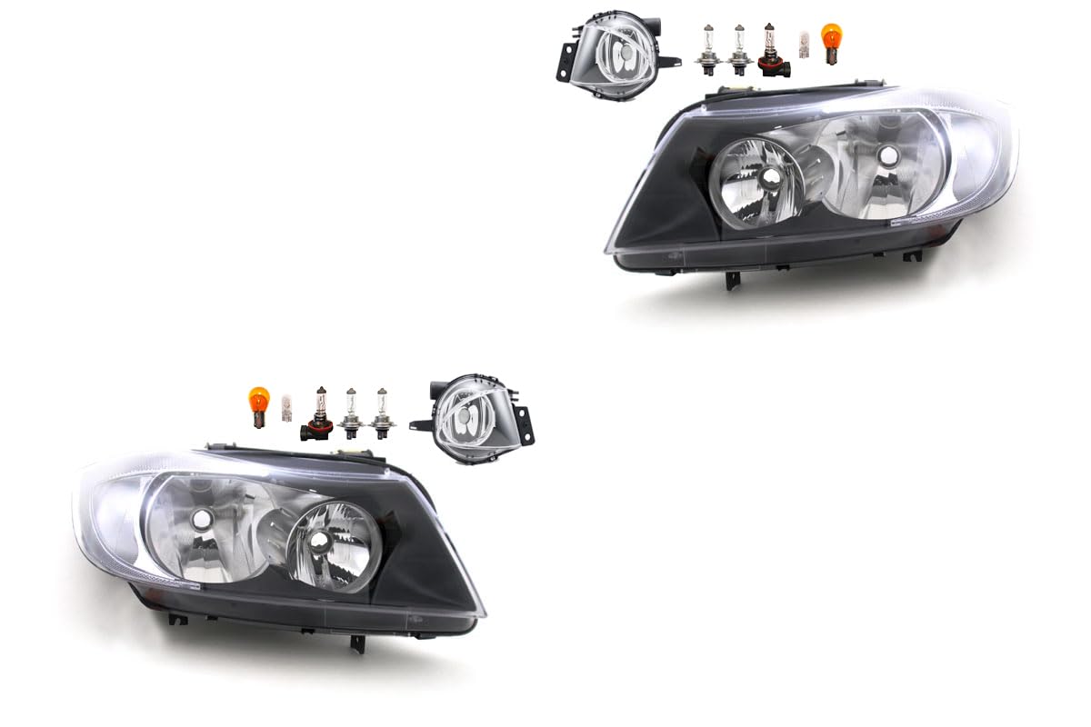 Johns, Scheinwerfer Satz Halogen Front passend für BMW 3er E90 E91 01/2005-08/08 H7 H7 Links & Rechts + Nebelscheinwerfer + Leuchtmittel von Johns