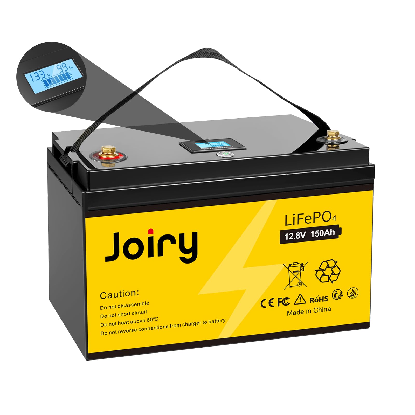 Joiry 12V 150Ah LiFePO4 Akku Lithium Batterie 1920Wh Energie,150A BMS, 8000 Zyklen Deep Cycle Akku für Solaranlage, Wohnmobil, Boot, Haushalt, Solarpanel Kit, Camping von Joiry