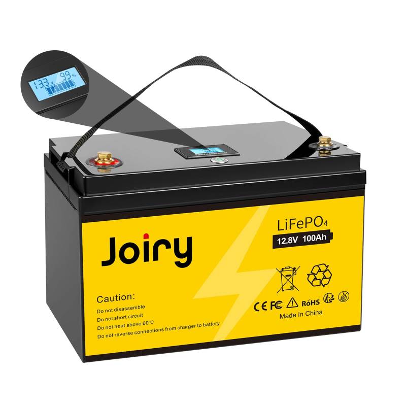 Joiry LiFePO4 12V 100Ah Lithium Batterie 12v lifepo4 Akku Autobatterie Max 1280W mit integriertem BMS, über 5000 Lebenszyklen, perfekt für Wohnmobil, Wohnwagen, Boot, Solaranlage, Zuhause von Joiry