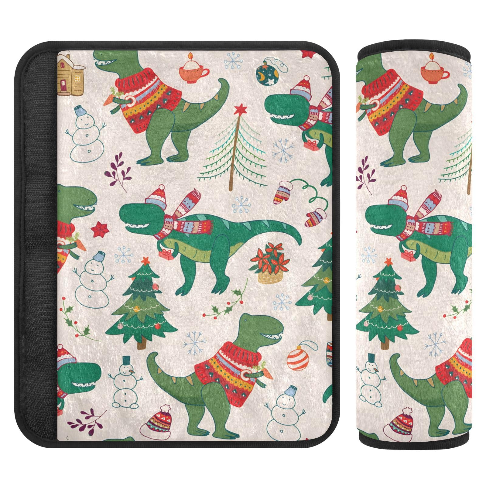 Autositzgurt-Bezüge mit weihnachtlichen Dinosauriern, 16,5 x 16,5 cm, 2 Stück, weich und bequem, Autositz-Schultergurt-Pads von Joitme