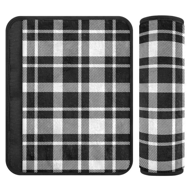 Chic Plaid Schwarz Weiß Kinder Sicherheitsgurtbezüge, 25,4 x 19,9 cm, Kinder-Sicherheitsgurtkissen, 2 Stück, weiche Autositzgurtbezüge von Joitme