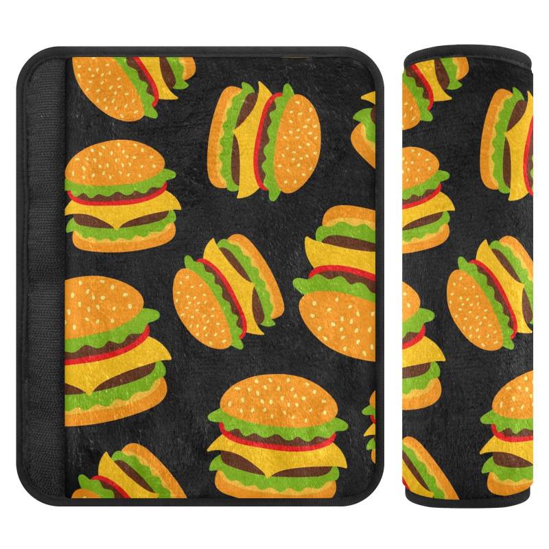 Cute Burgers Autositzgurtpolster, 16,5 x 16,5 cm, 2 Stück, weich und bequem, Sicherheitsgurt-Abdeckpolster, Schwarz von Joitme