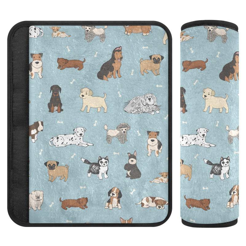 Cute Dogs Autositz-Gurtpolster, 25,4 x 19,9 cm, 2 Stück, weich und bequem, Autositz-Schultergurt-Polster, Blau von Joitme