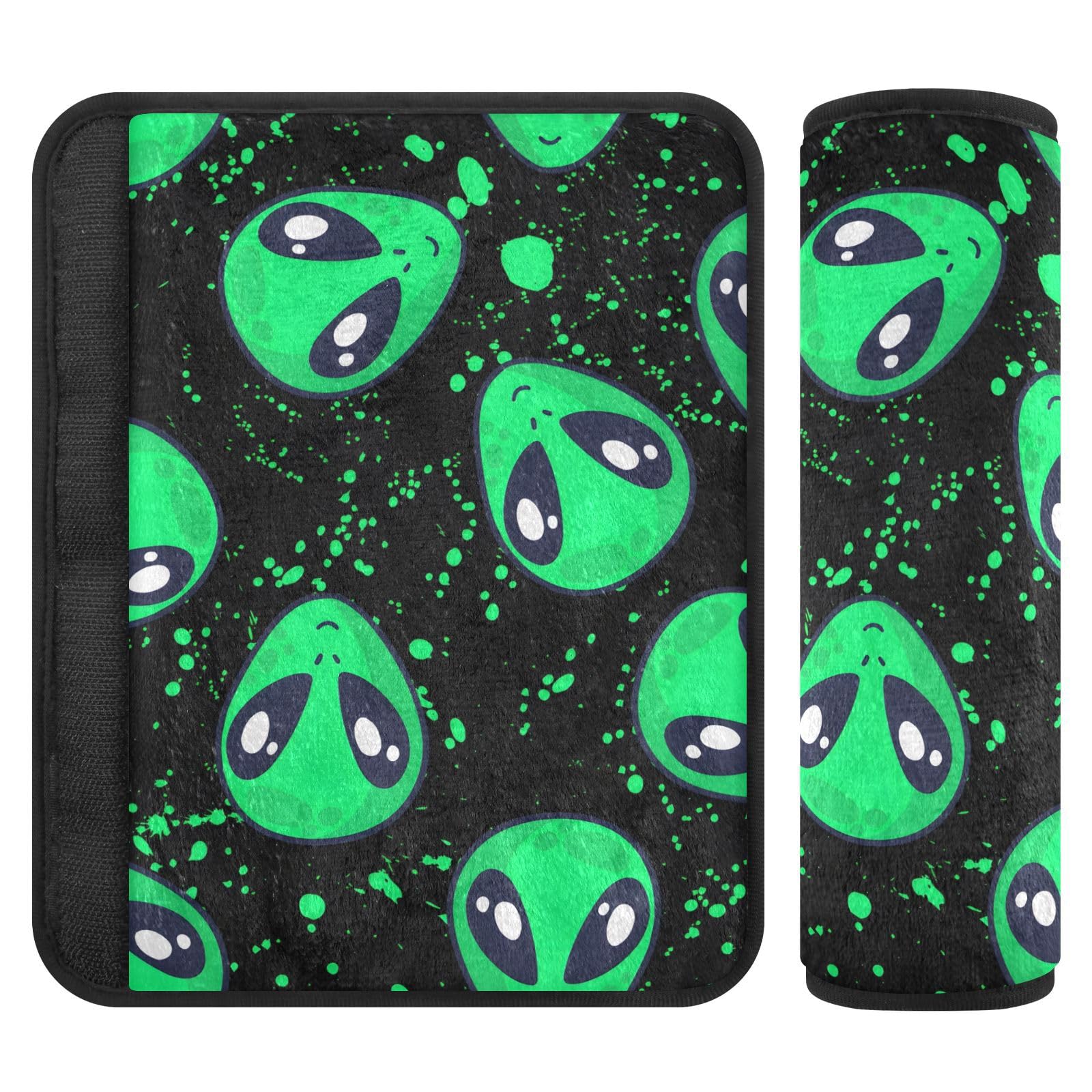 Funny Aliens schwarze Auto-Gurtabdeckung, 25,4 x 19,9 cm, 2 Stück, weich und bequem, Autositz-Schultergurt-Pads von Joitme