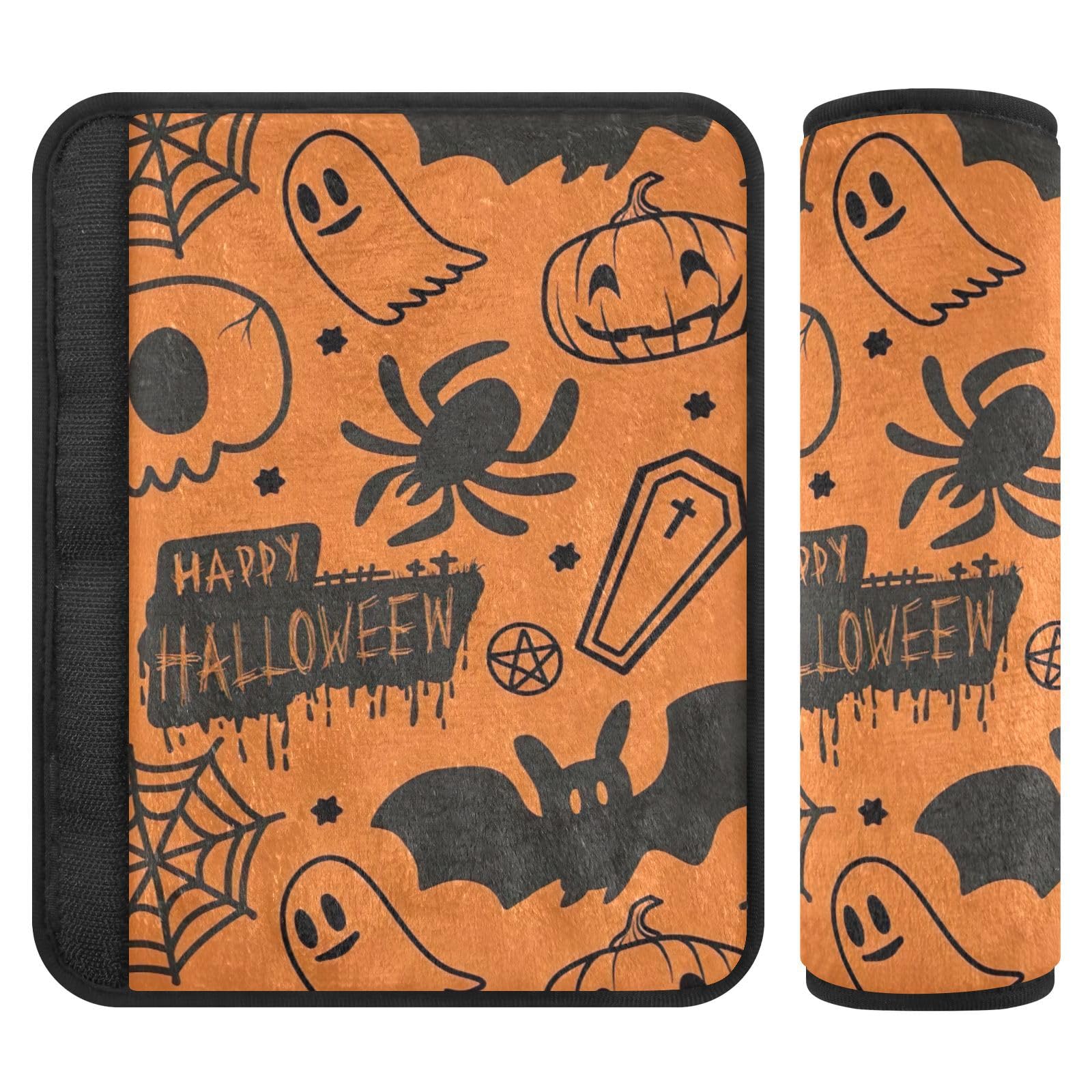 Halloween-Kürbis-Abdeckung für Autositz, 16,5 x 16,5 cm, 2 Stück, weich und bequem, Gurtbezüge von Joitme