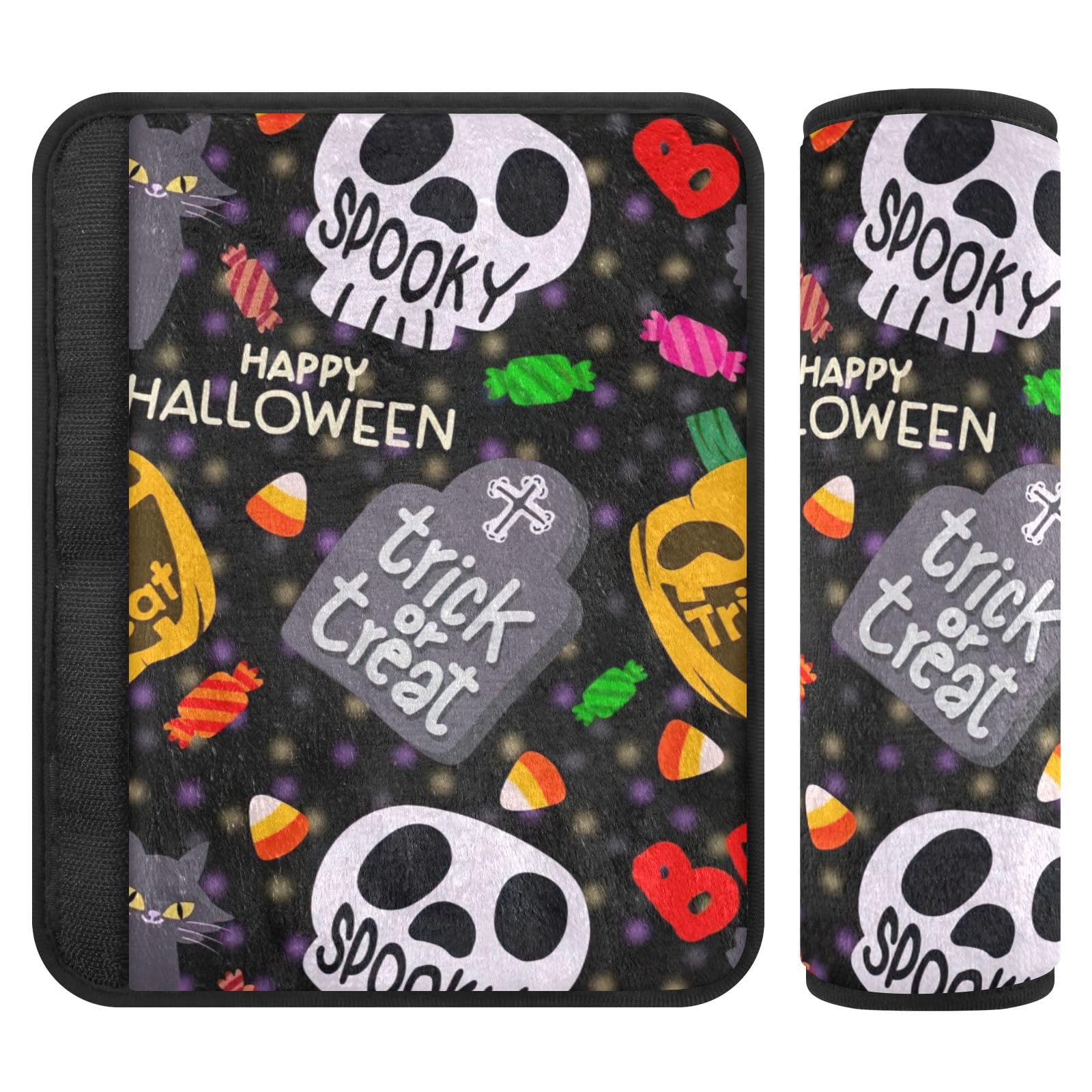 Halloween Pumpkin Flying Black Auto-Sicherheitsgurtschutz, 16,5 x 16,5 cm, 2 Stück, weich und bequem, Sicherheitsgurtbezüge für Autos von Joitme