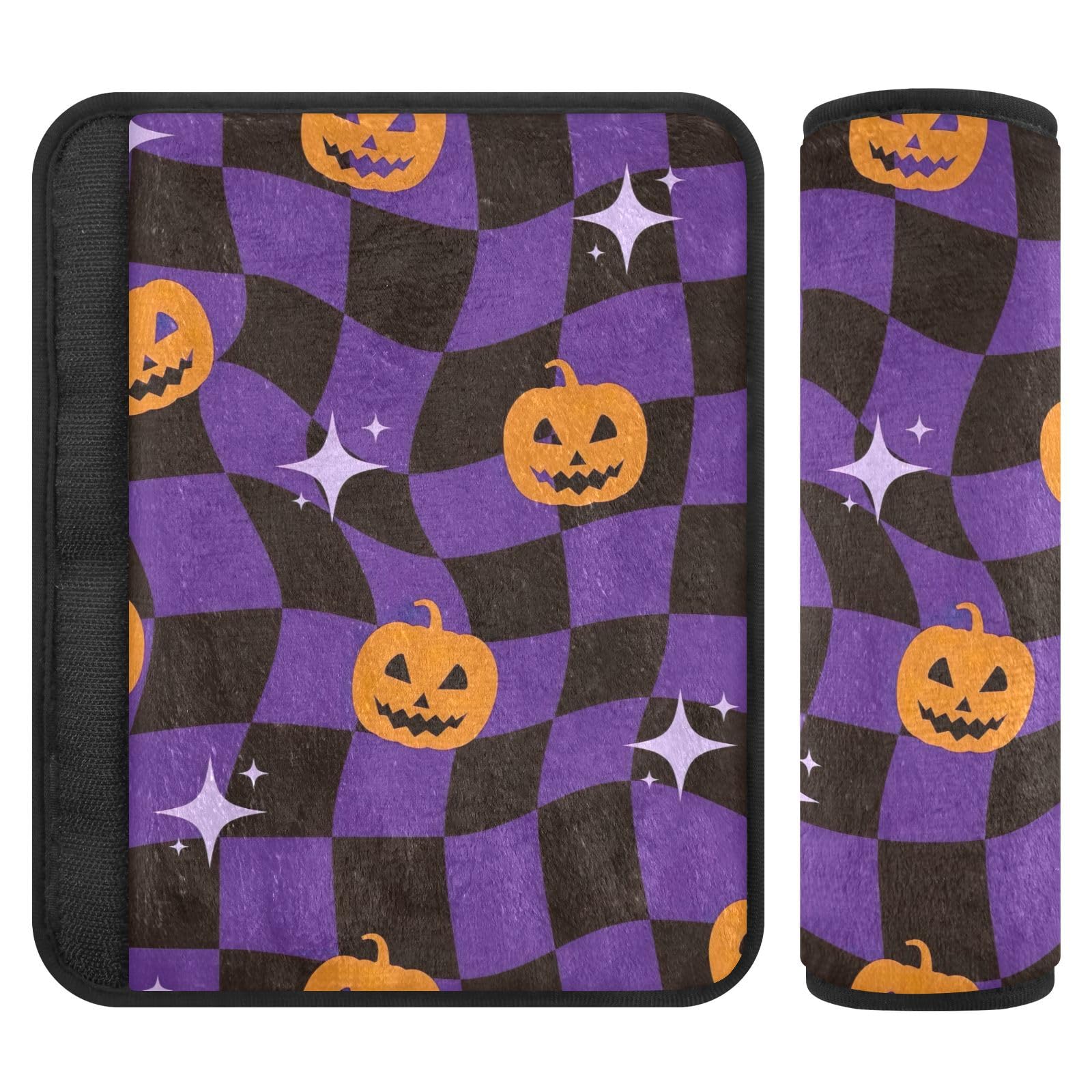 Halloween Pumpkin Purple Sicherheitsgurtpolster, 16,5 x 16,5 cm, Sicherheitsgurt-Abdeckung für Kinder, 2 Stück, weiche Autositzgurtbezüge von Joitme