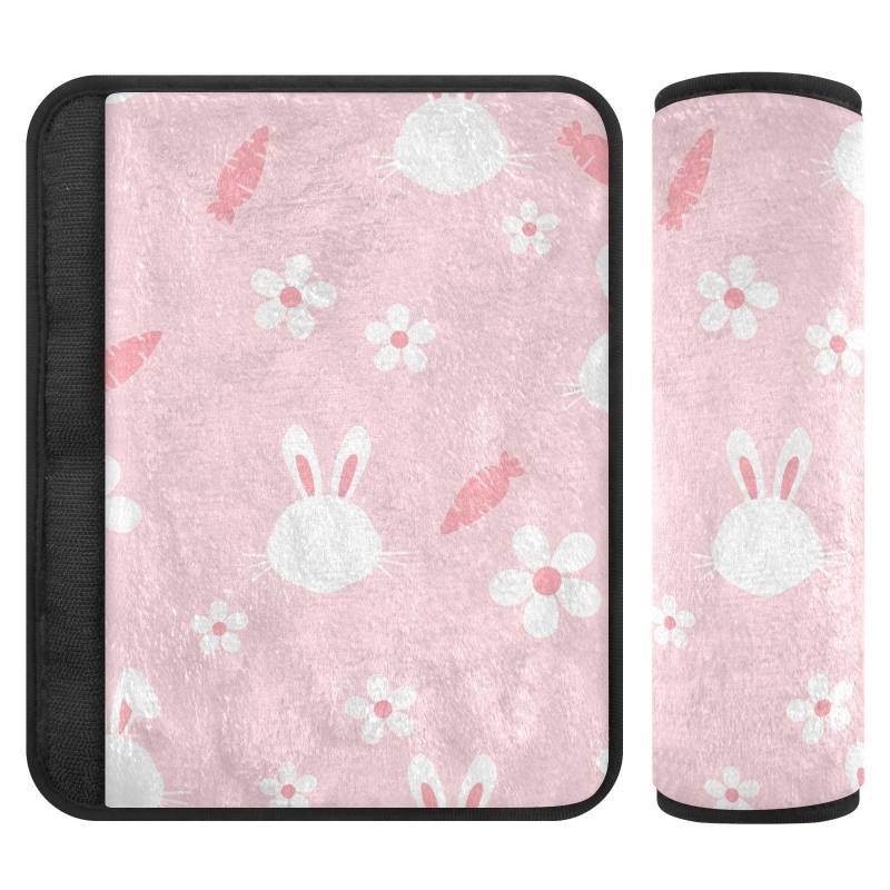 Joitme Chic Bunnies Sicherheitsgurtbezüge, 16,5 x 16,5 cm, Rosa, 2 Stück, Kinderwagengurt-Bezüge für Autositze von Joitme