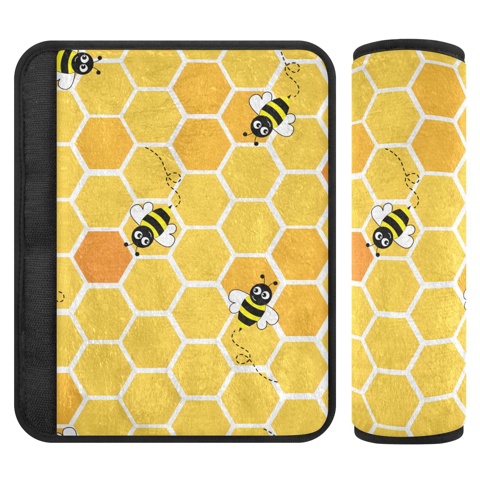 Joitme Cute Bees Kinder-Sicherheitsgurtbezug, 16,5 x 16,5 cm, 2 Stück, Autositz-Schultergurt-Pads, Bezüge für Autositze, Gelb von Joitme