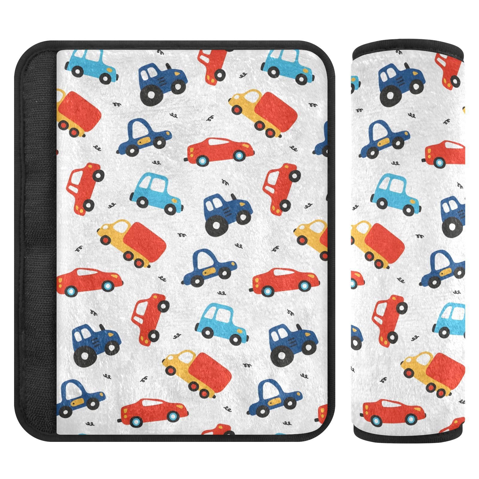 Joitme Fun Cars Autositzgurt-Pads, 16,5 x 16,5 cm, 2 Stück, Sicherheitsgurt-Bezüge für Babys, Weiß von Joitme