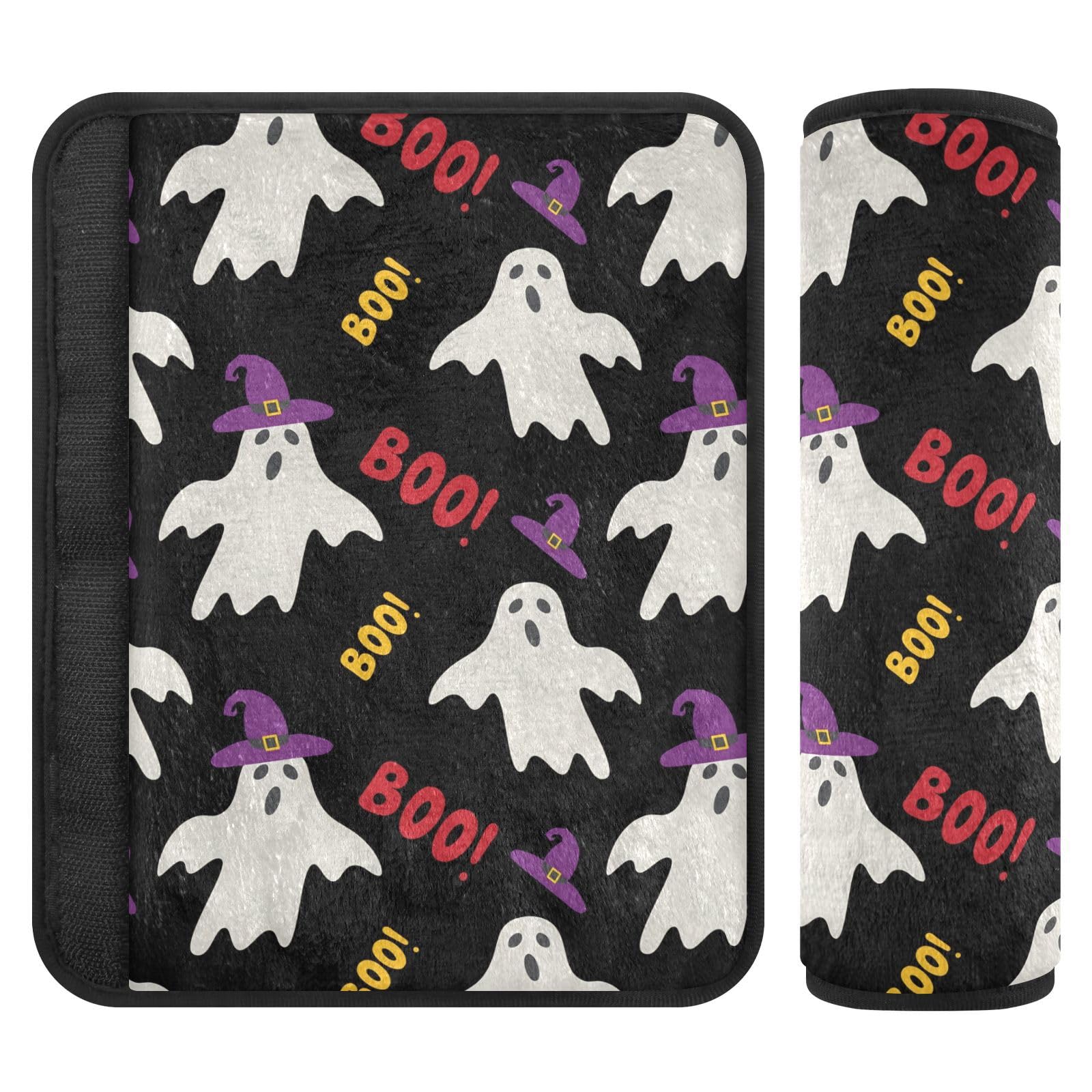 Joitme Ghost Boo Autositzgurt-Abdeckung, 16,5 x 16,5 cm, Schwarz, 2 Stück, Sicherheitsgurtbezüge für Autos, Abdeckungen für Autositze von Joitme