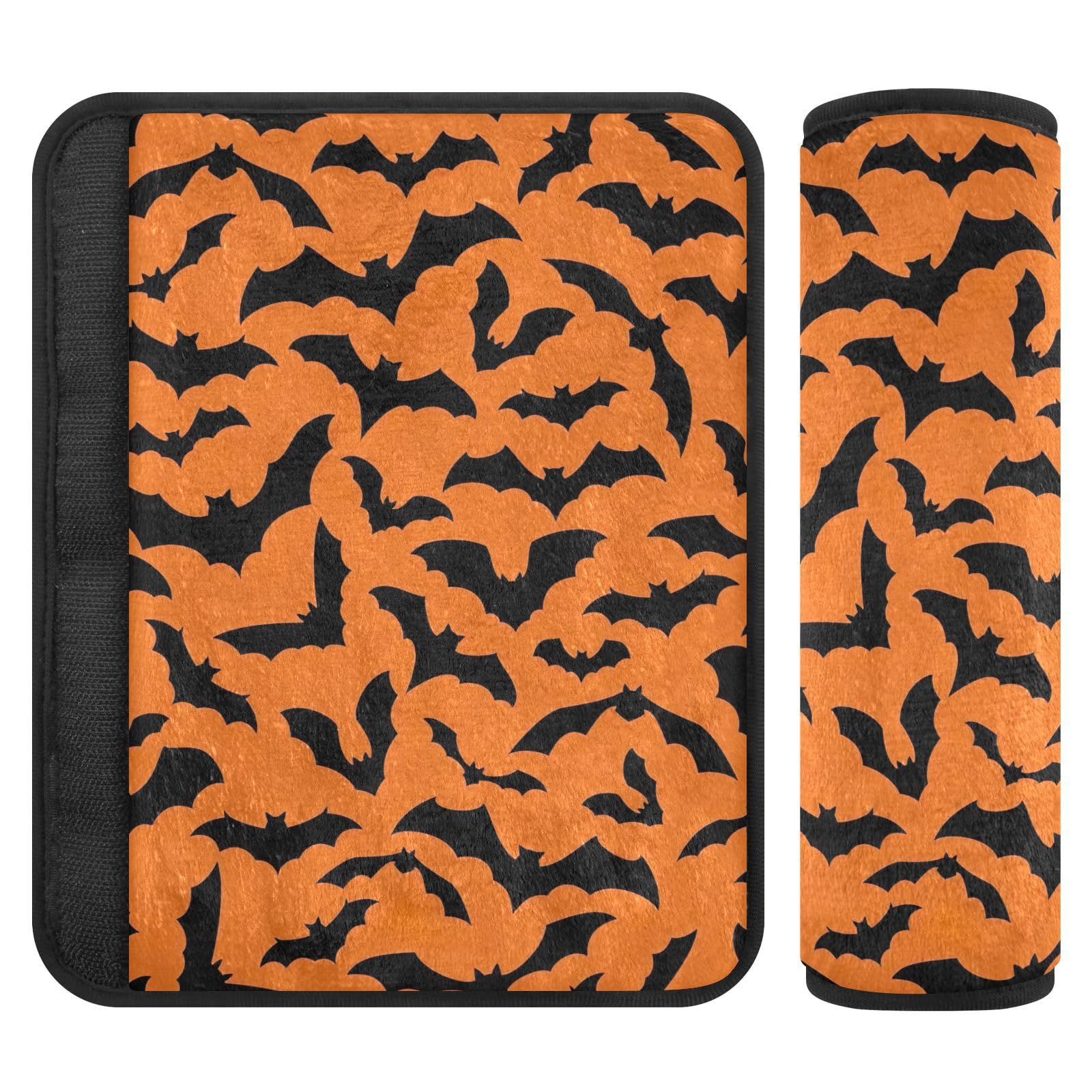 Joitme Halloween Fledermäuse Orange Kinder Sicherheitsgurt-Abdeckung, 16,5 x 16,5 cm, 2 Stück, Kinderwagengurt-Bezüge für Autositze von Joitme