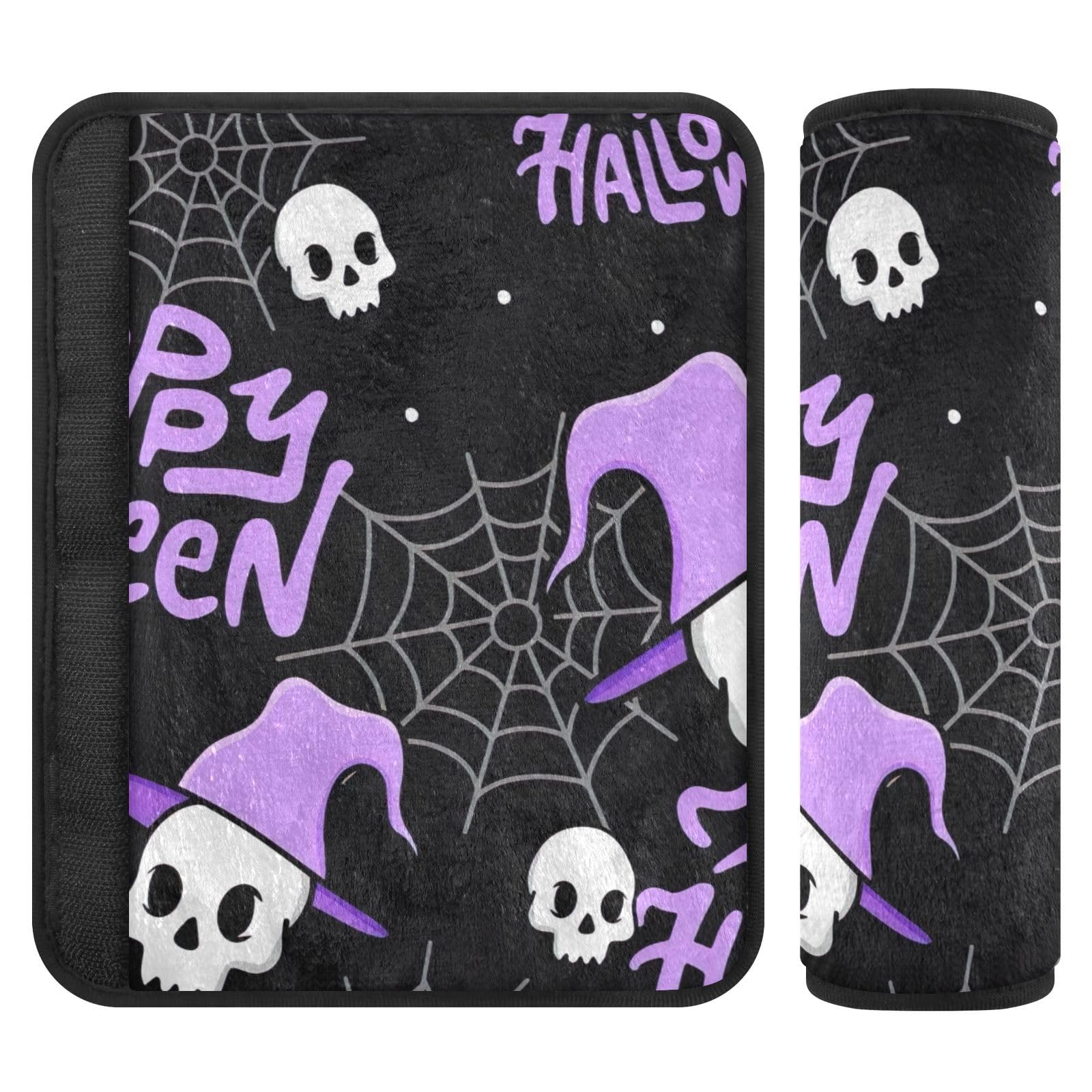 Joitme Halloween Menschenschädel Spinne Autositzgurt-Bezüge, 16,5 x 16,5 cm, 2 Stück, Sicherheitsgurt-Abdeckung für Kinder, Bezüge für Autositze von Joitme