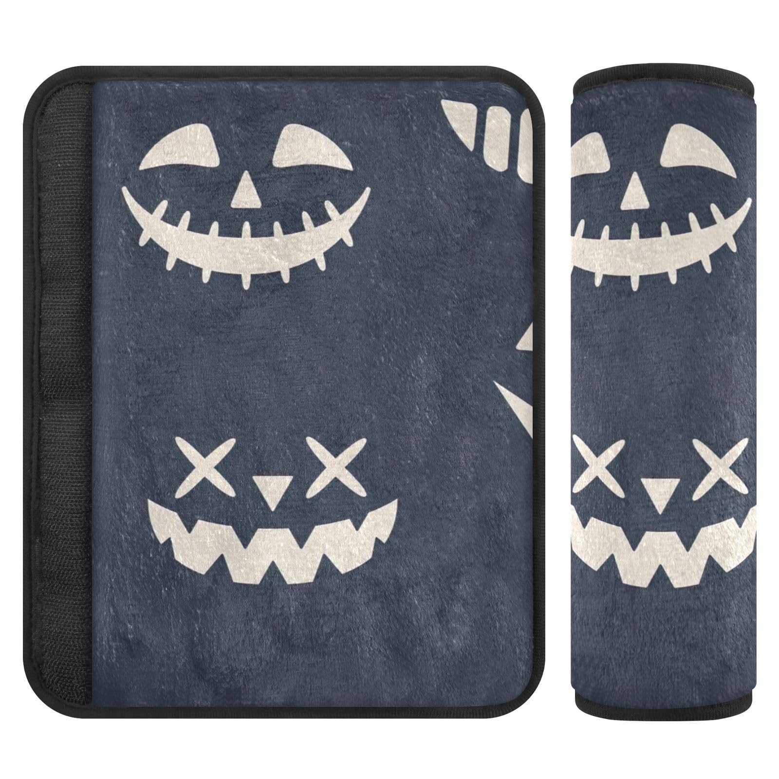 Joitme Halloween Scary Faces Navy Sicherheitsgurt-Abdeckung, 16,5 x 16,5 cm, 2 Stück, Baby-Autositzgurt-Bezüge für Autositze von Joitme