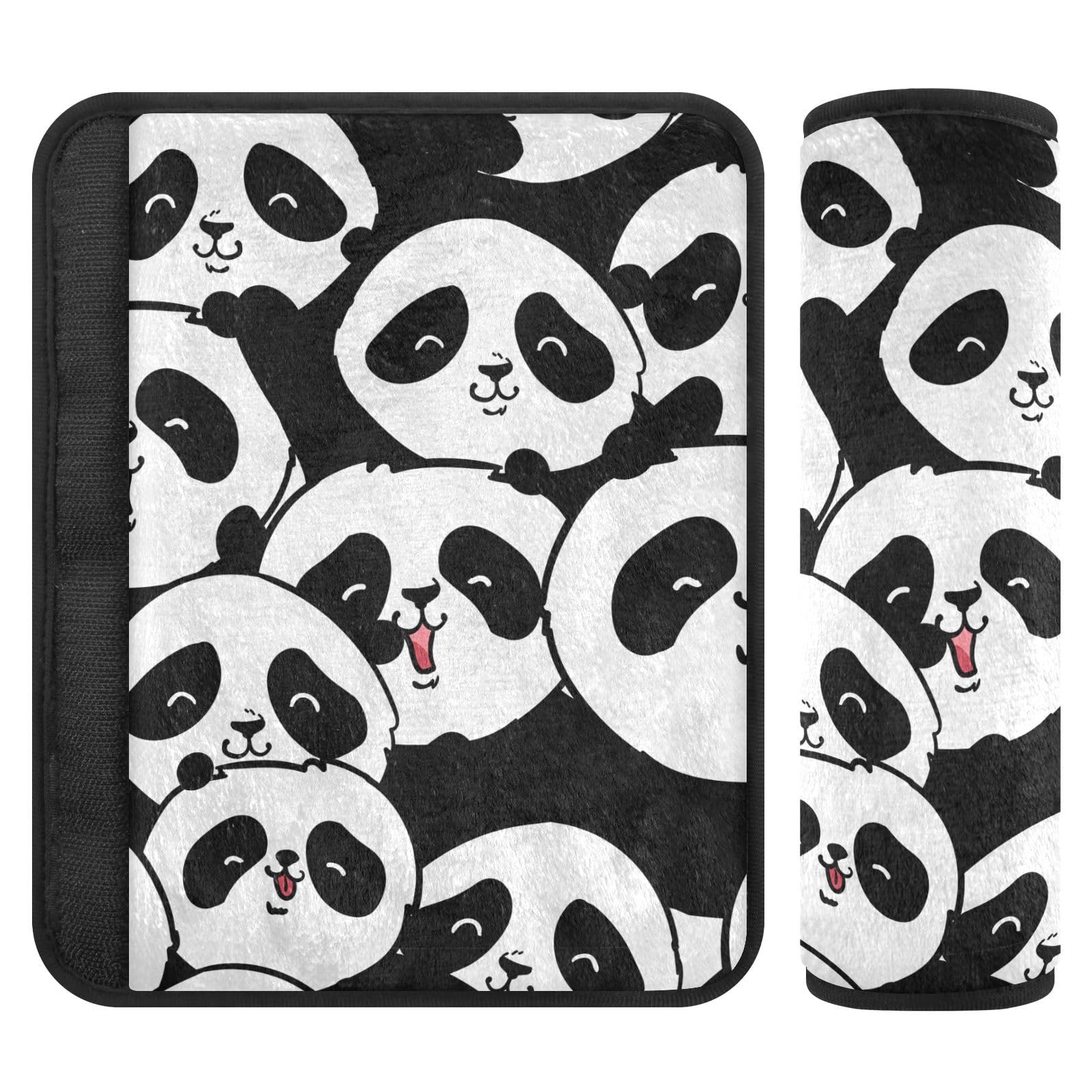 Joitme Playful Pandas Autositzpolster für Gurte, 16,5 x 16,5 cm, 2 Stück, Autositz-Nackengurt-Bezüge, Bezüge für Autositze, Schwarz von Joitme