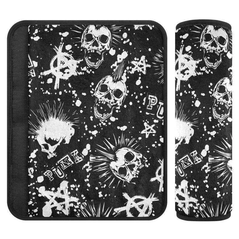 Joitme Punk Skulls Autositzgurtbezüge, Schwarz, 16,5 x 16,5 cm, 2 Stück, Sicherheitsgurt-Bezüge für Kindersitze von Joitme