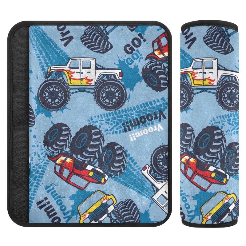 Joitme Retro Monster Trucks Blauer Auto-Sicherheitsgurtbezug, 25,4 x 19,9 cm, 2 Stück, Sicherheitsgurt-Bezüge für Autos von Joitme