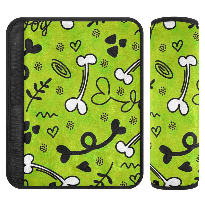 Joitme Trendy Bones Green Sicherheitsgurt-Bezug, 16,5 x 16,5 cm, 2 Stück, Schulter-Sicherheitsgurtpolster, Bezüge für Autositze von Joitme