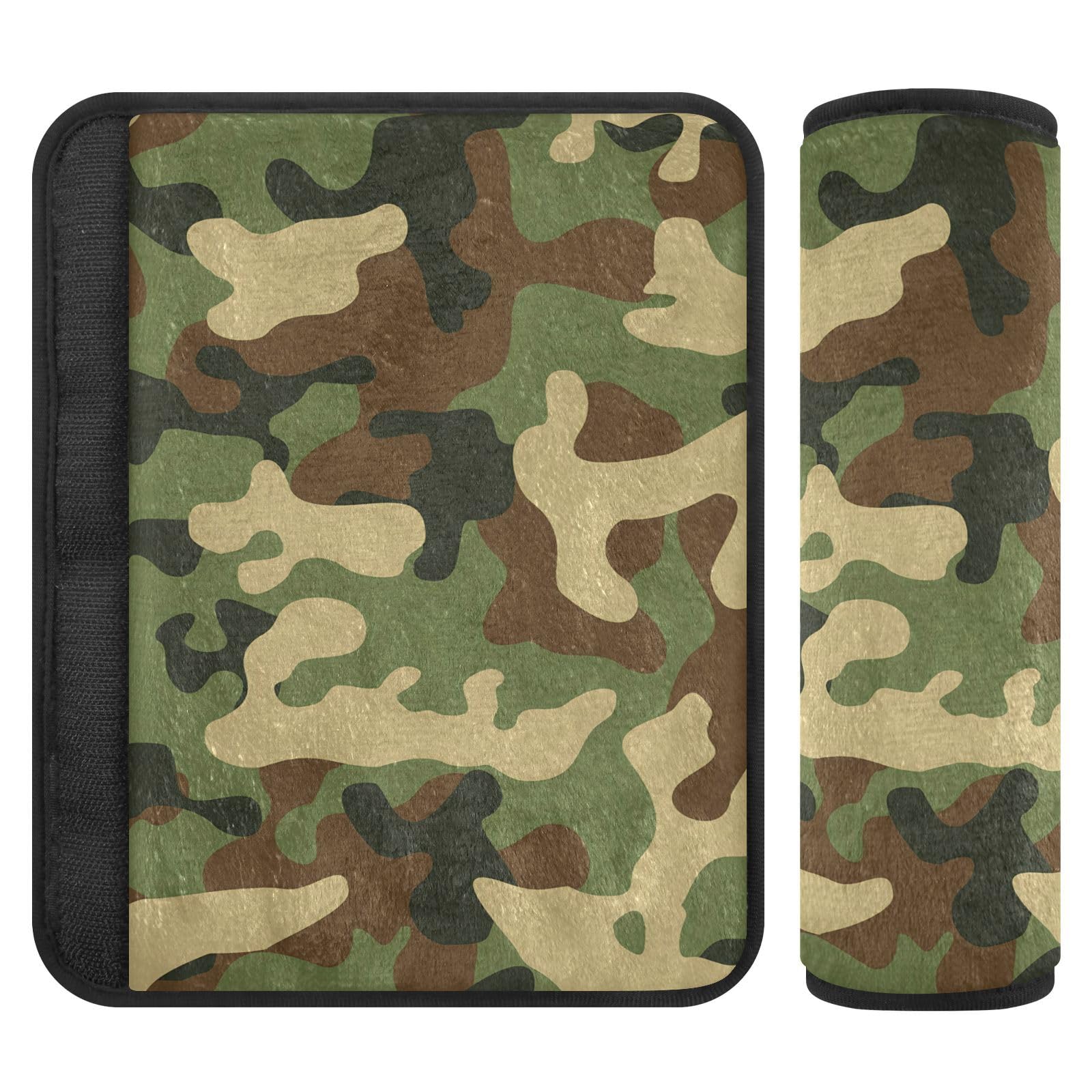 Joitme Trendy Green Camo Brown Auto-Sicherheitsgurtbezug, 25,4 x 19,9 cm, 2 Stück, Kinder-Sicherheitsgurt-Bezüge für Autositze von Joitme