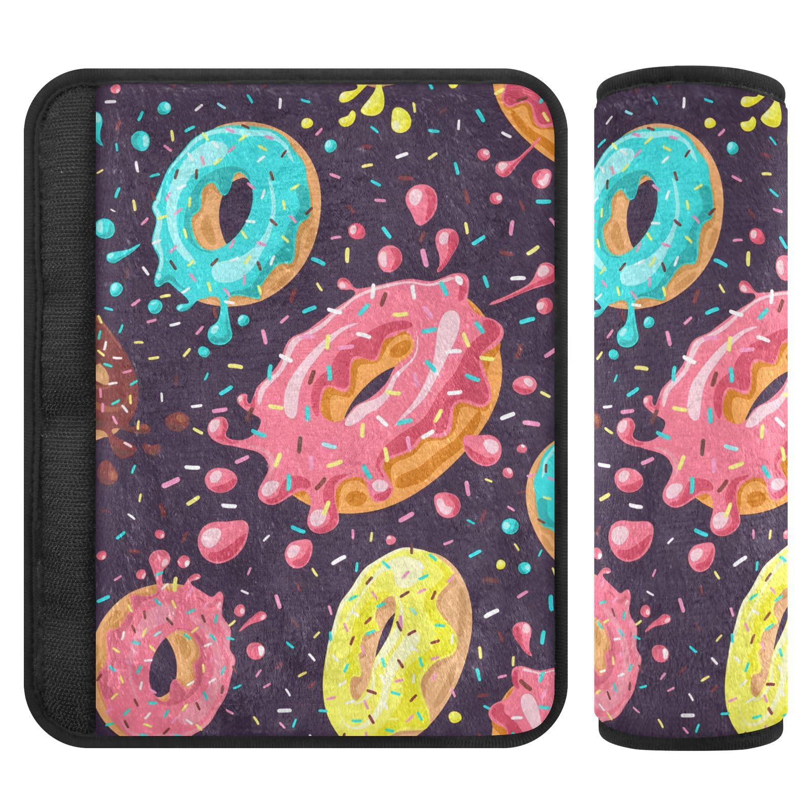 Trendy Donuts Dark Autositz-Gurtpolster, 16,5 x 16,5 cm, 2 Stück, weich und bequem, Kleinkind-Sicherheitsgurtkissen von Joitme