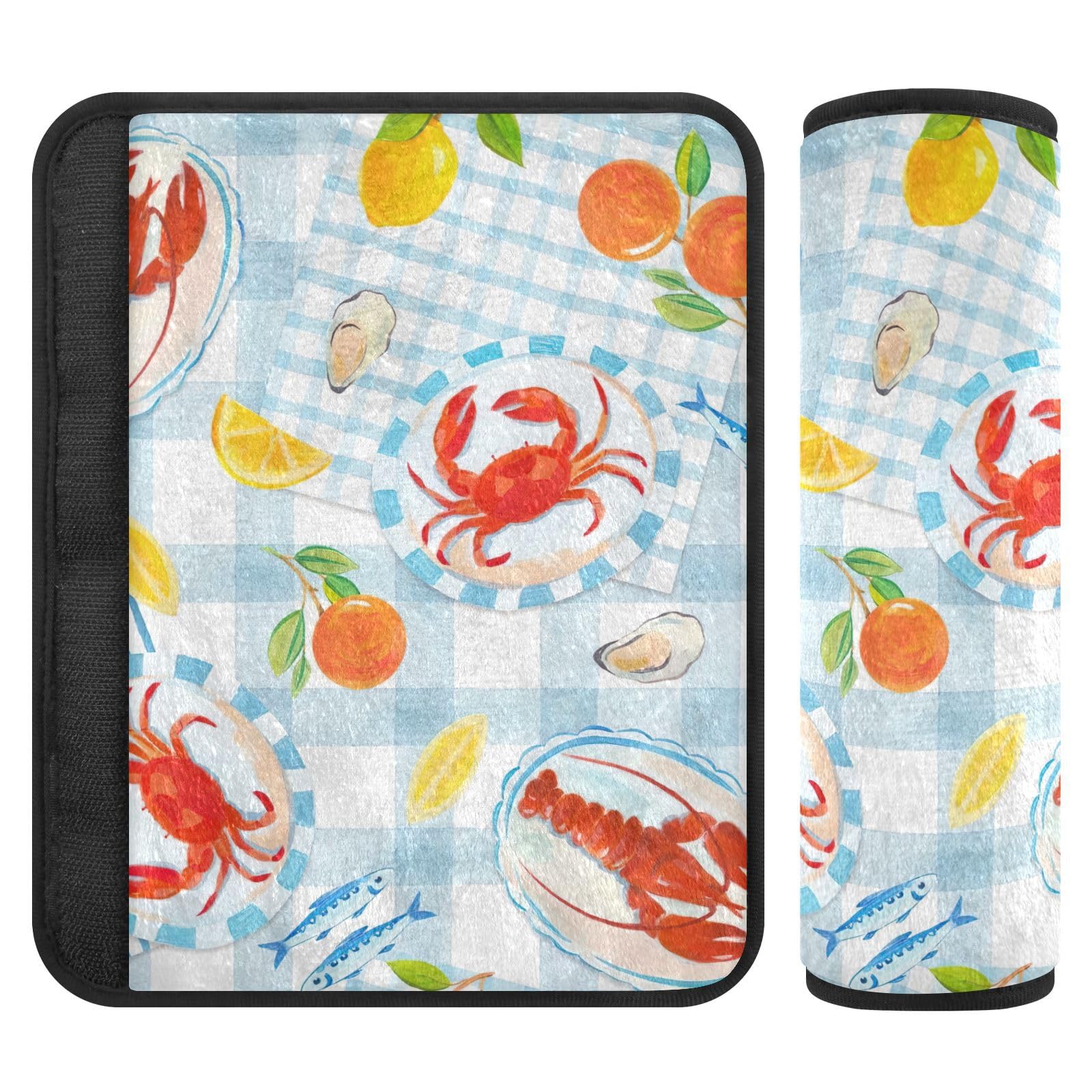 Tropical Lobster Checkered Blue Auto-Sicherheitsgurtschutz, 25,4 x 19,9 cm, 2 Stück, weich und bequem, Sicherheitsgurtbezug für Kinder von Joitme