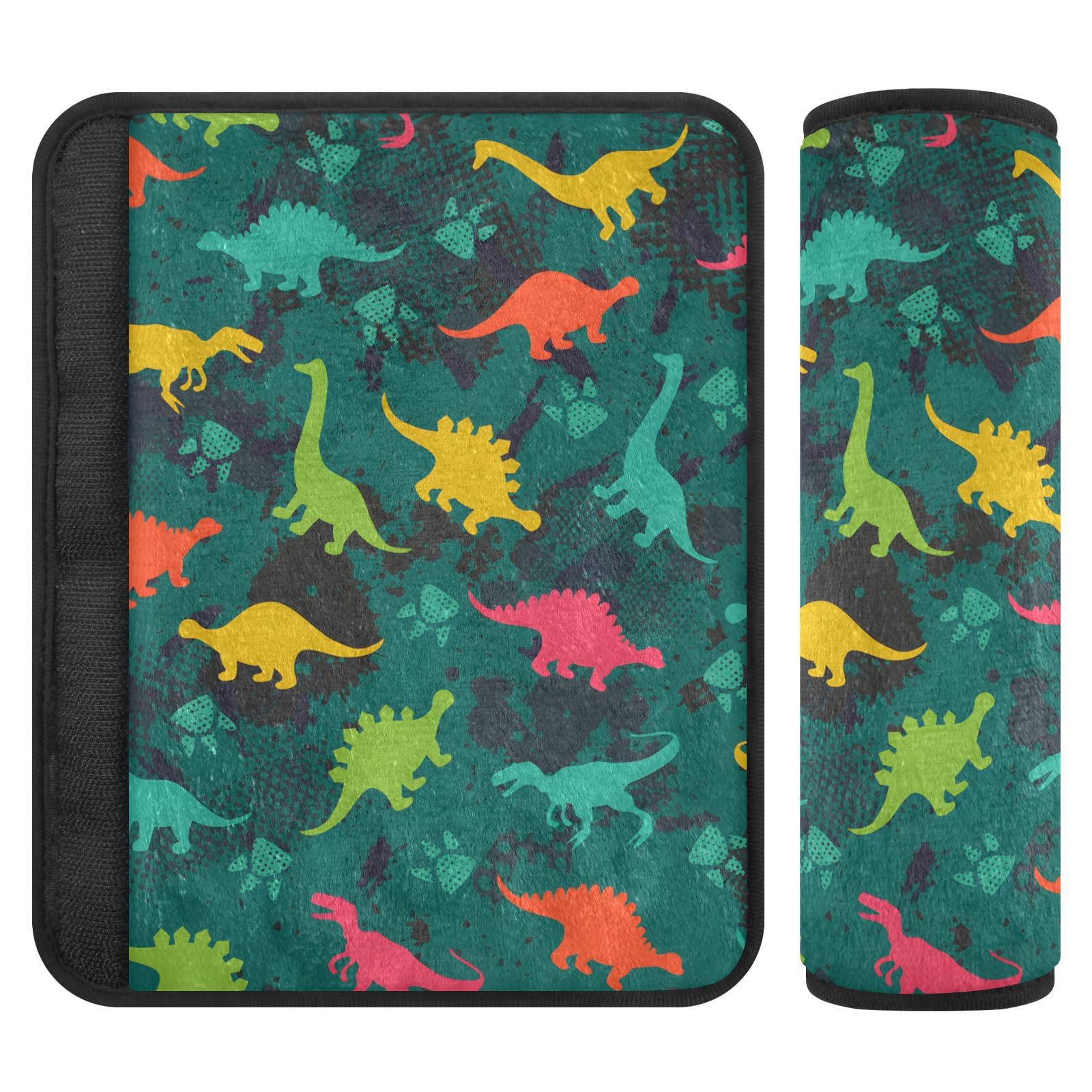 Vibrant Dinosaurs Autositzgurt- und Gurtbezüge, 25,4 x 19,9 cm, 2 Stück, weich und bequem, Autositz-Schultergurt-Pads von Joitme