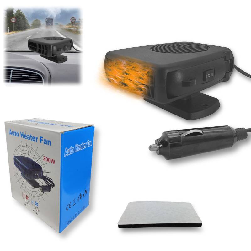 Jonurmafy Auto-Heizung, 12 V, 200 W, tragbare Heizung für Auto, 2-in-1-Auto-Defroster, Windschutzscheibenheizung, Auto-Heizungen für Fahrzeug mit Zigarettenanzünder-Stecker, 360 Grad drehbarer Sockel von Jonurmafy