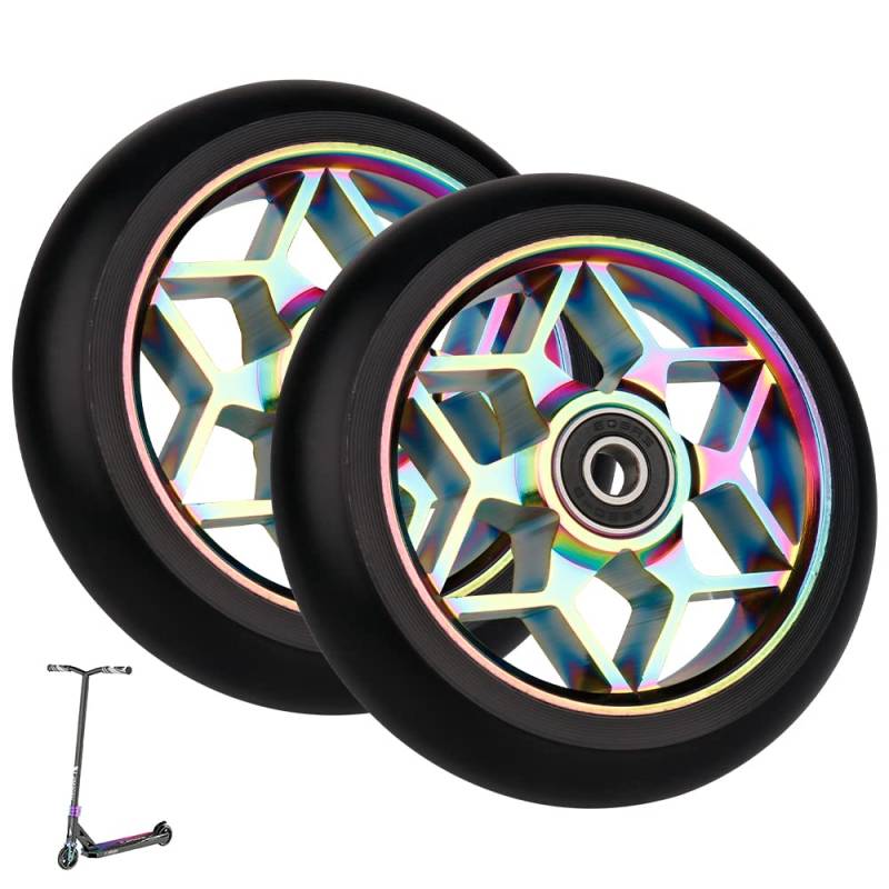 Jooheli 2 Stück Scooter Ersatzräder,Scooter Rollen 110mm Härtegrad 88A mit Kugellager,Verdickte Langlebigkeit PU Räder Replacement Wheels und Bearings für Apollo/Cox/Albott von Jooheli