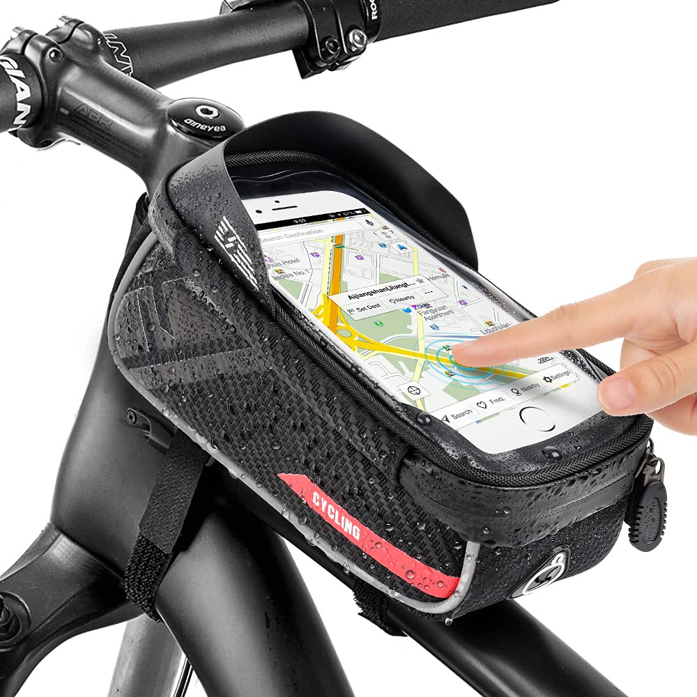 Jooheli Fahrrad Rahmentasche mit TPU-Touchscreen, wasserdicht handyhalterung für Smartphone unter 6,7 Zoll und Kopfhörerloch von Jooheli