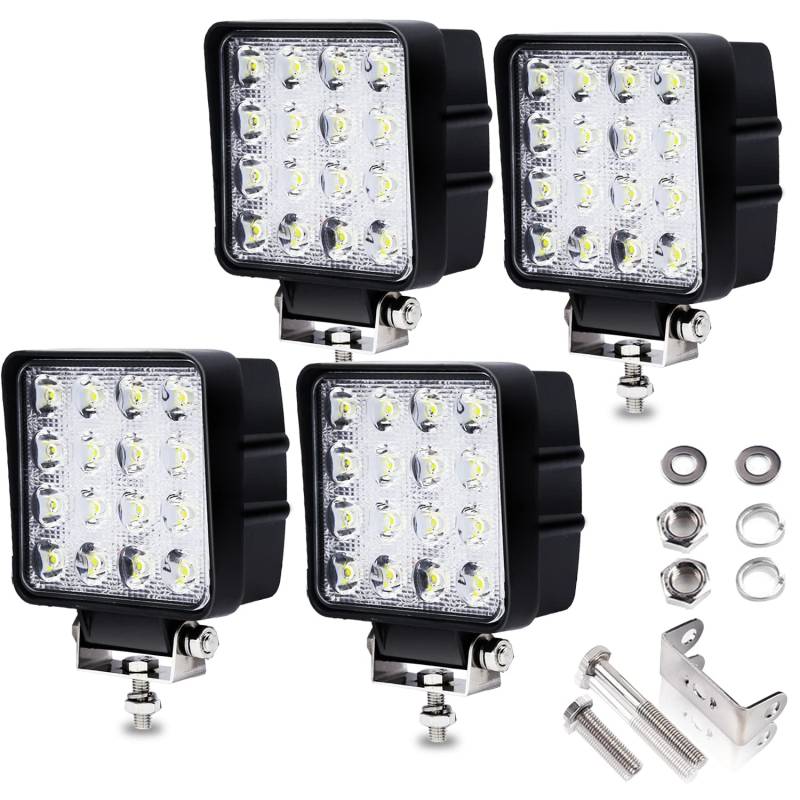 Joparri 4 Pcs 48W LED Arbeitsscheinwerfer 12V Zusatzscheinwerfer 4320LM, LED Scheinwerfer 6500K Rückfahrscheinwerfer IP67 Wasserdicht für Trecker Offroad SUV von Joparri