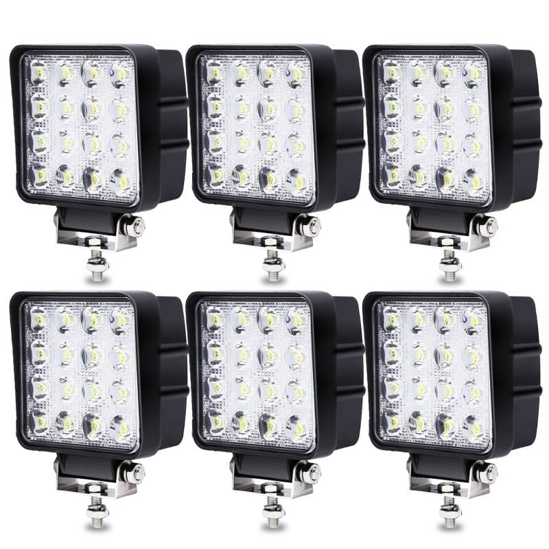 Joparri 6 Pcs 48W LED Arbeitsscheinwerfer 12V Zusatzscheinwerfer 4320LM, LED Scheinwerfer 6500K Rückfahrscheinwerfer IP67 Wasserdicht für Trecker Offroad SUV von Joparri