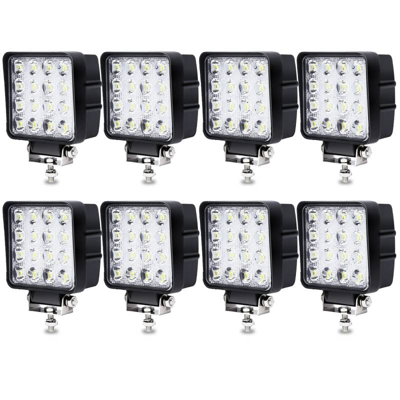 Joparri 8 Pcs 48W LED Arbeitsscheinwerfer 12V Zusatzscheinwerfer 4320LM, LED Scheinwerfer 6500K Rückfahrscheinwerfer IP67 Wasserdicht für Trecker Offroad SUV von Joparri