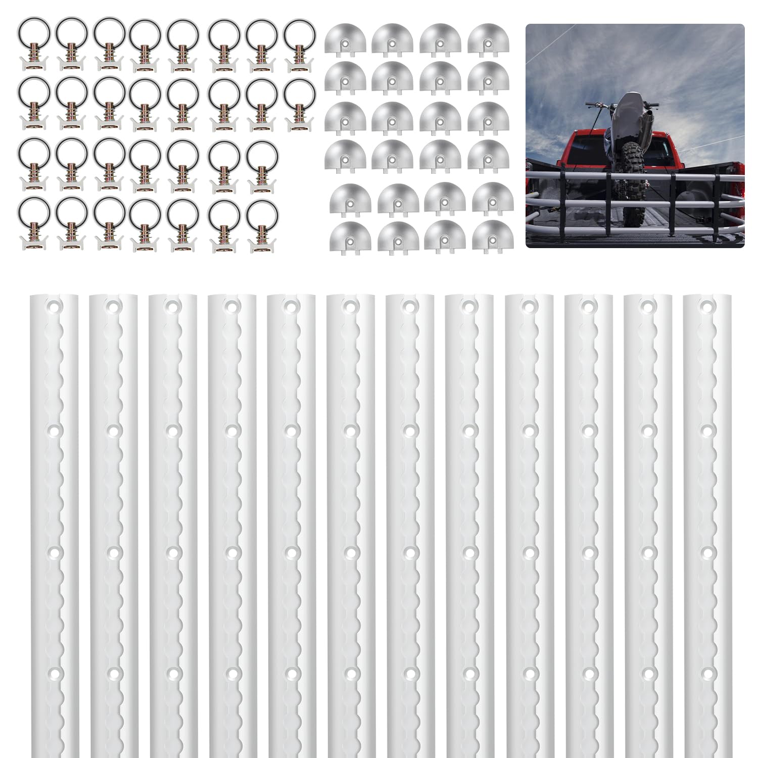 Jopassy Airlineschiene 12x1 m Aluminium,Zurrschienen Runde Halbrunde Form,Airlineschienen Set mit 30 Airlineschienen-Fitting-Ring 24 Airlineschiene Endkappe,für Wohnmobile und LKW von Jopassy