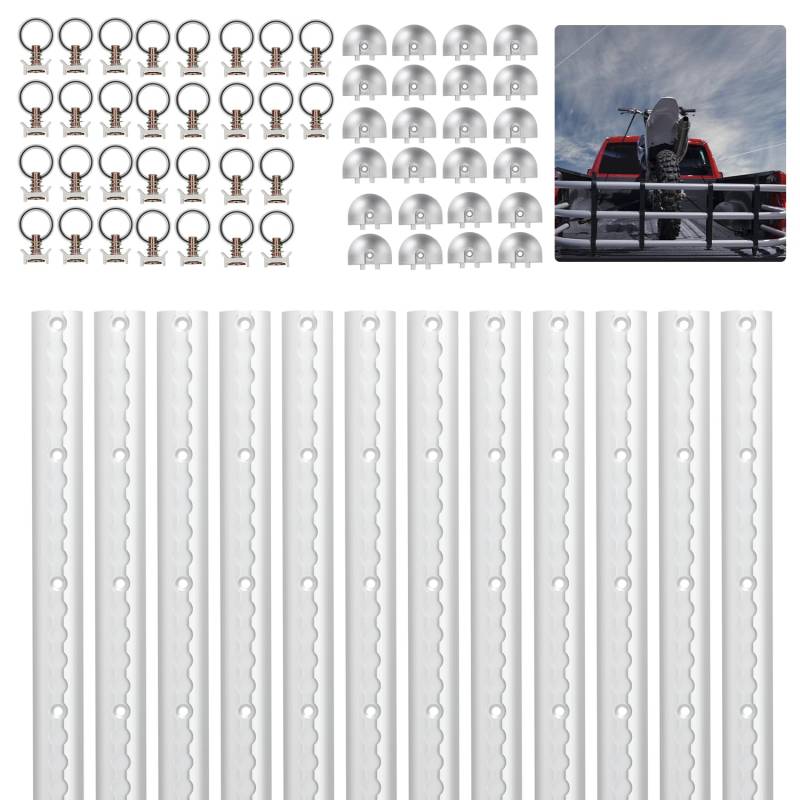 Jopassy Airlineschiene 12x1 m Aluminium,Zurrschienen Runde Halbrunde Form,Airlineschienen Set mit 30 Airlineschienen-Fitting-Ring 24 Airlineschiene Endkappe,für Wohnmobile und LKW von Jopassy