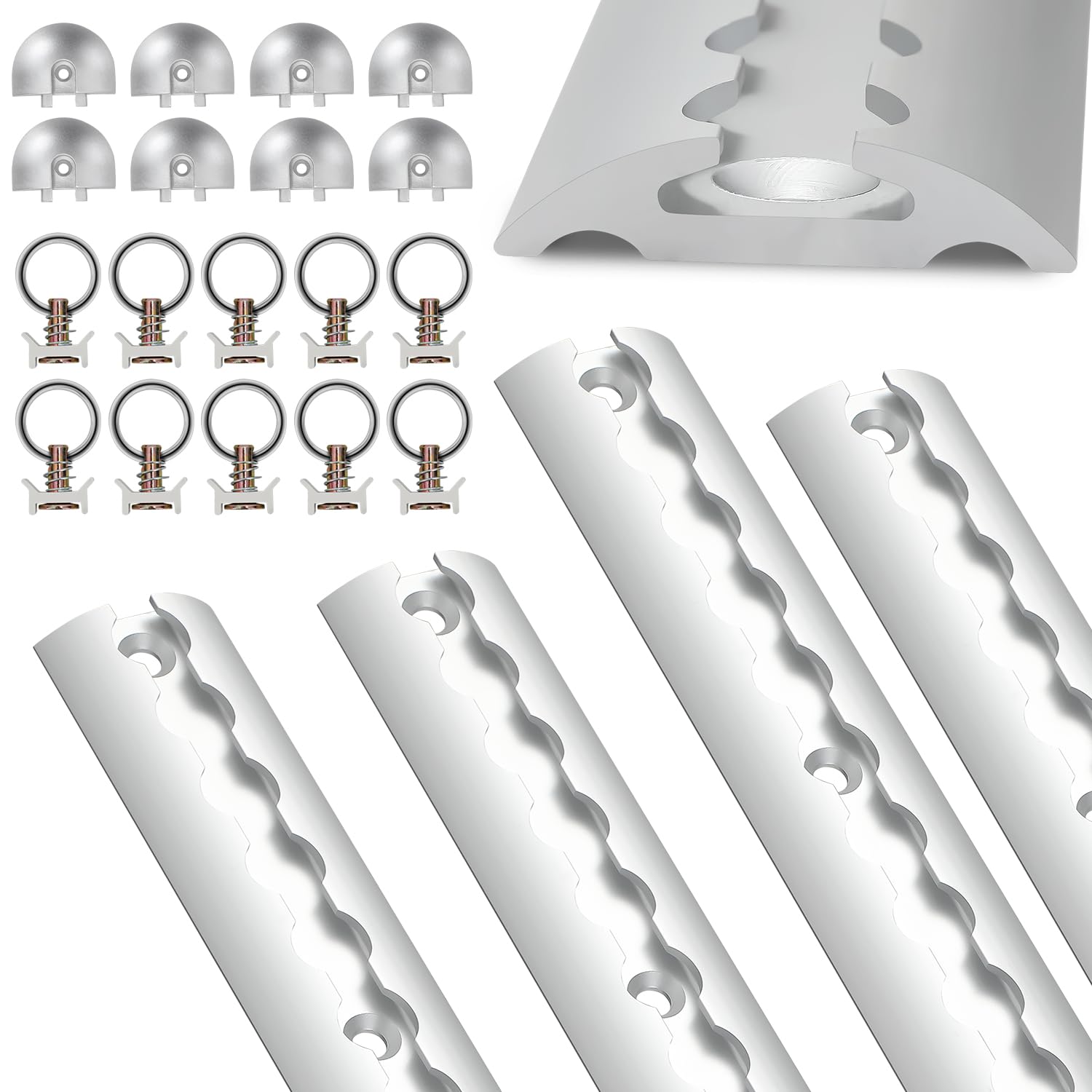 Jopassy Airlineschiene 4x1 m Aluminium,Zurrschienen Runde Halbrunde Form,Airlineschienen Set mit 10 Airlineschienen-Fitting-Ring 8 Airlineschiene Endkappe,für Wohnmobile und LKW von Jopassy