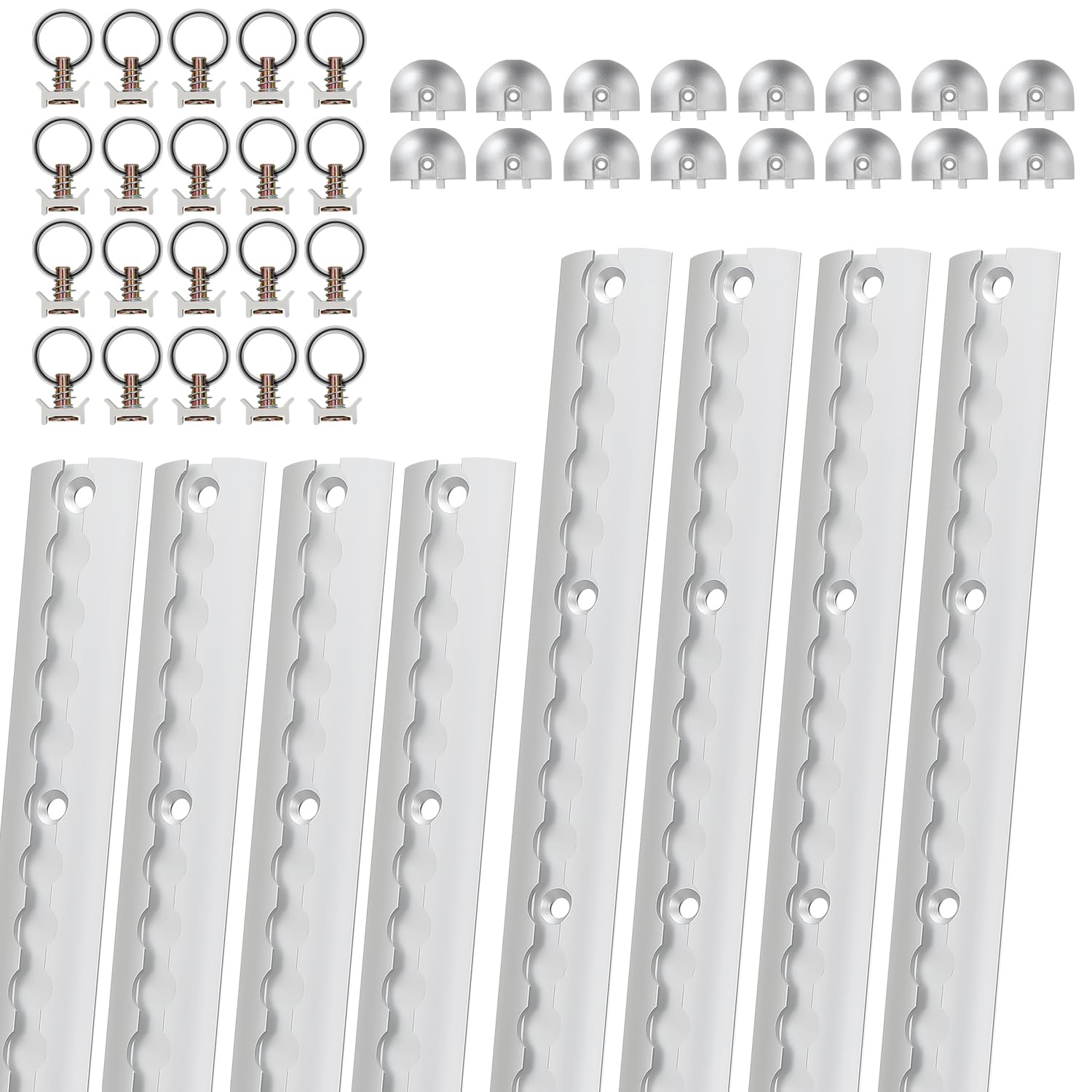 Jopassy Airlineschiene 8x1 m Aluminium,Zurrschienen Runde Halbrunde Form,Airlineschienen Set mit 20 Airlineschienen-Fitting-Ring 16 Airlineschiene Endkappe,für Wohnmobile und LKW von Jopassy