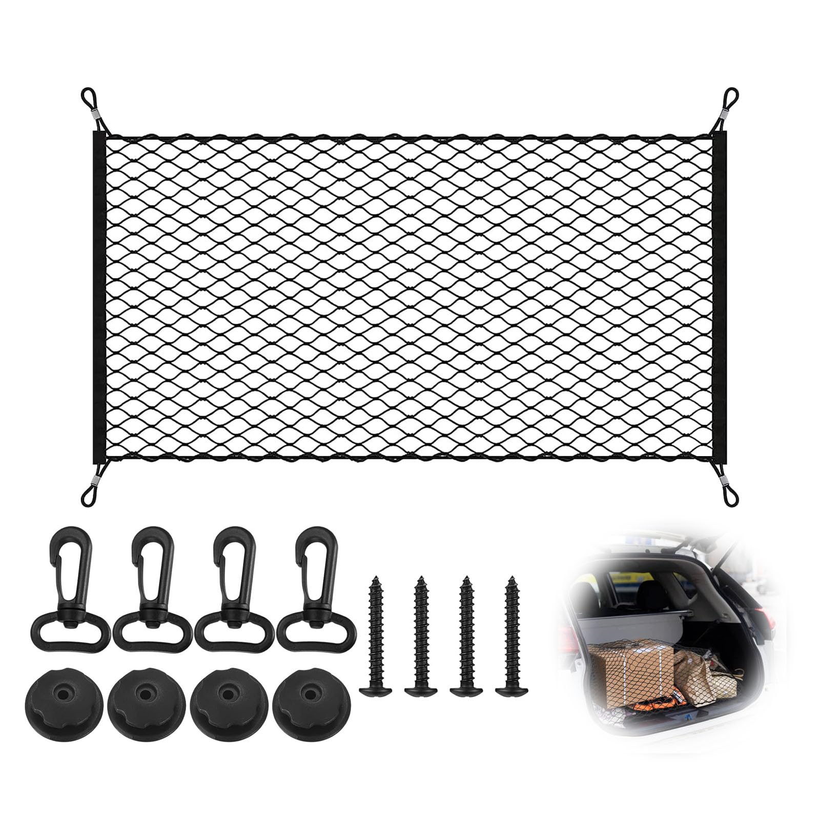 1 Stück Kofferraumnetz Gepäcknetz Auto, Elastisch Sich auf 140x100cm Kofferraum Netz,Super Elastisch Kofferraum Netz Organizer,Gepäckschutznetz für Meisten Fahrzeugtypen von Jormftte