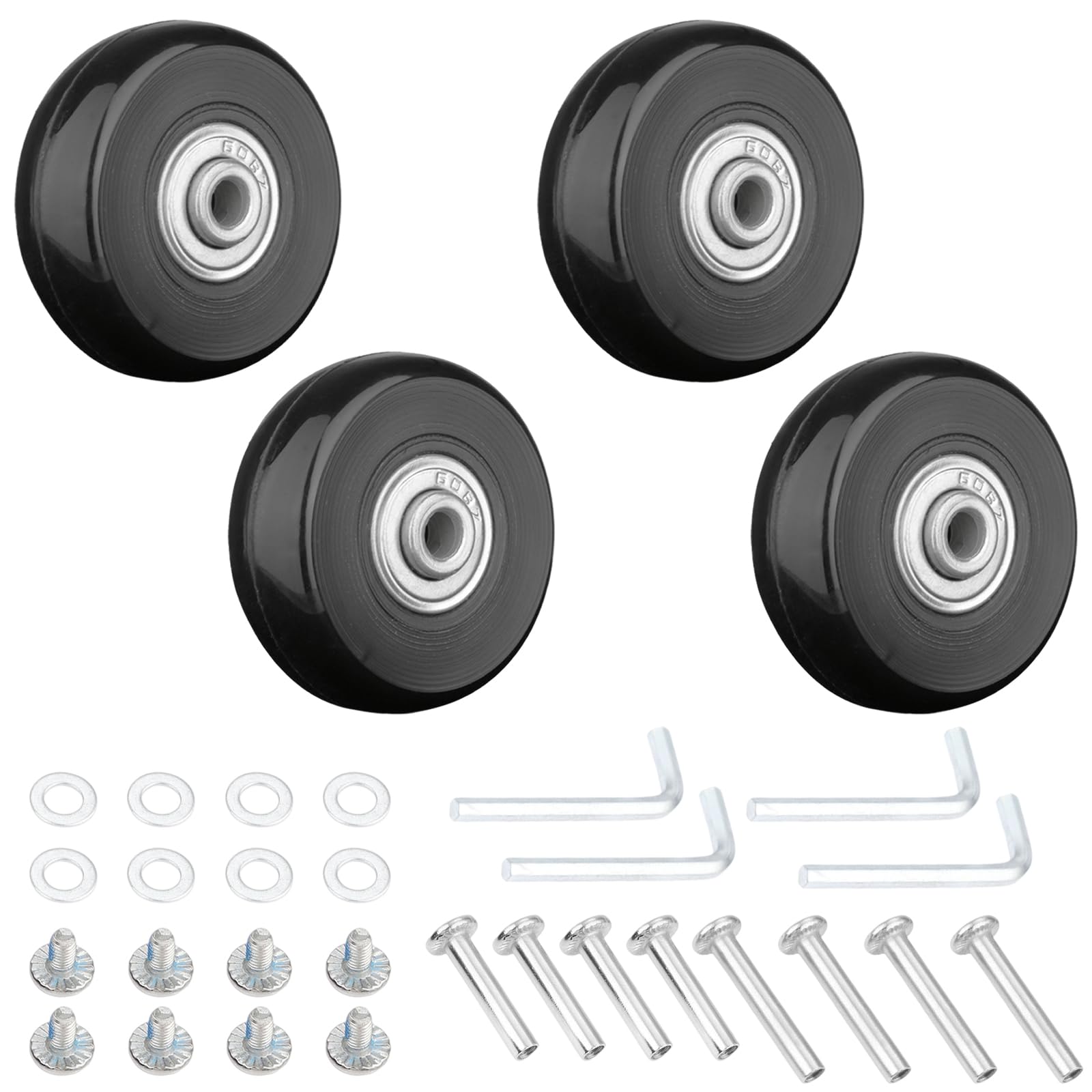 Jortmrd 4 Stück 45 x 18 mm Kofferrollen Ersatzrollen Koffer Rollen Ersatz Gepäck Ersatzräder Luggage Replacement Wheels mit Achsen Schraubenschlüssel Reparatur Set für Trolley Gepäckkoffer von Jortmrd