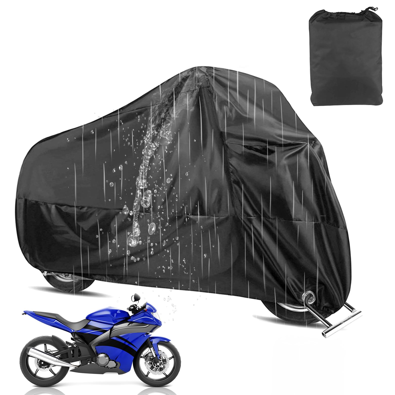 Jortmrd Motorrad Abdeckplane Outdoor Motorradabdeckung Moped Abdeckung Motorroller Motorradplane Wasserdicht Motoradabdeckhaube 190T Oxford Stoff XXL mit Schlossloch (245cmx105cmx125cm, Schwarz) von Jortmrd