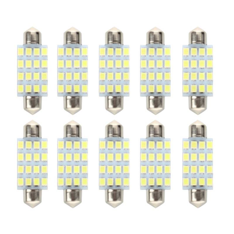 Josenidny 10 Stück 16 LED Leuchtmittel für Auto, SMD 3528, 42 mm, weiß von Josenidny