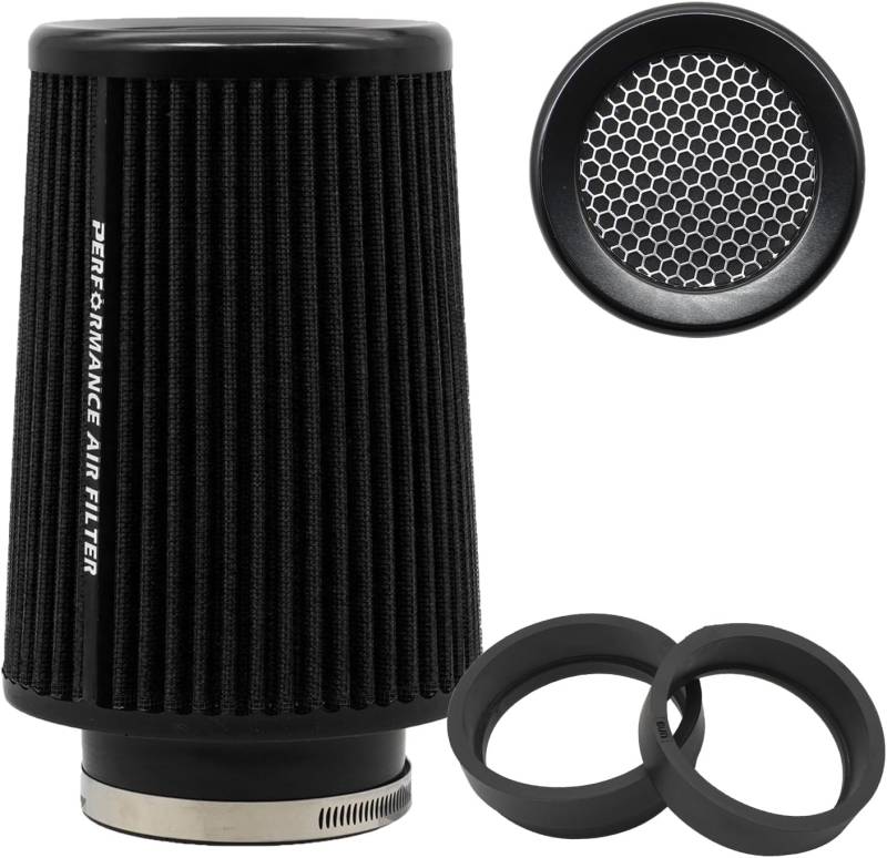 Universal-Luftfilter car Tauschluftfilter für 76 mm 89mm 101mm Kaltluftfilter-Einlass-Induktions-Set Roter Universal-Hochleistungs-Luftfilter, Waschbarer und wiederverwendbarer (black, Größe) von Journdream